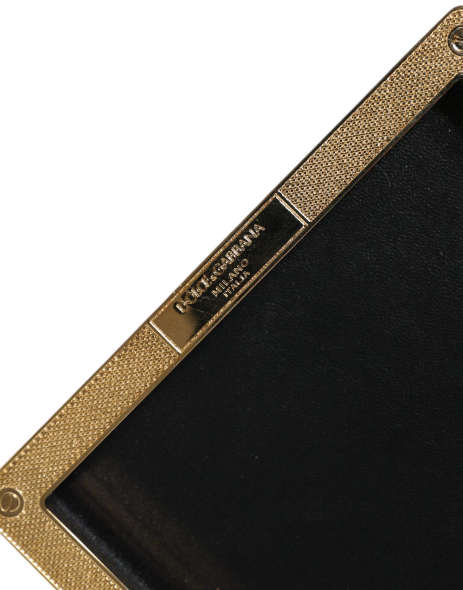 Dolce & Gabbana Black Leather Studs Gold Frame Clutch Evening Purse Bag - Image 5