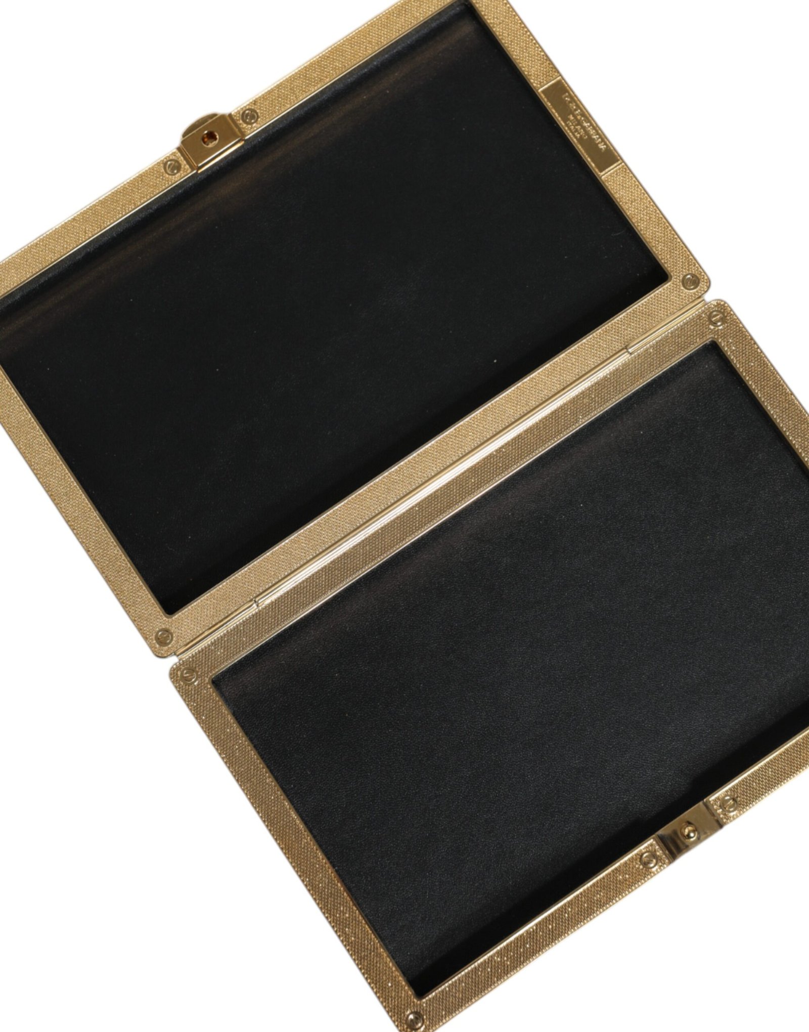 Dolce & Gabbana Black Leather Studs Gold Frame Clutch Evening Purse Bag - Image 6