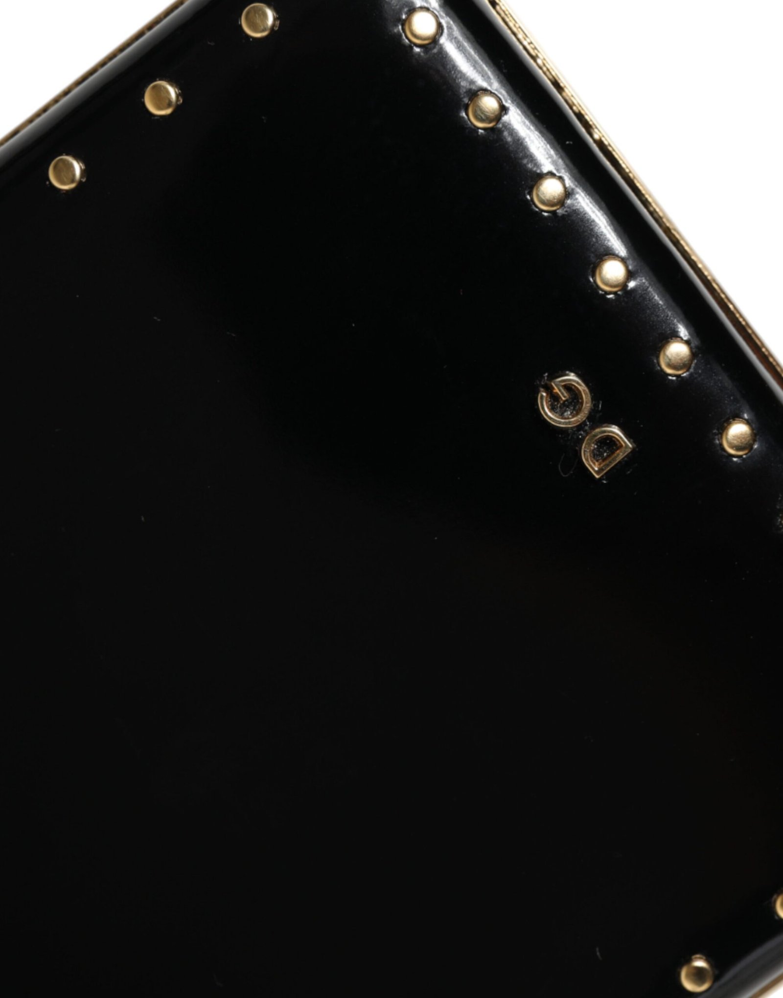 Dolce & Gabbana Black Leather Studs Gold Frame Clutch Evening Purse Bag - Image 7