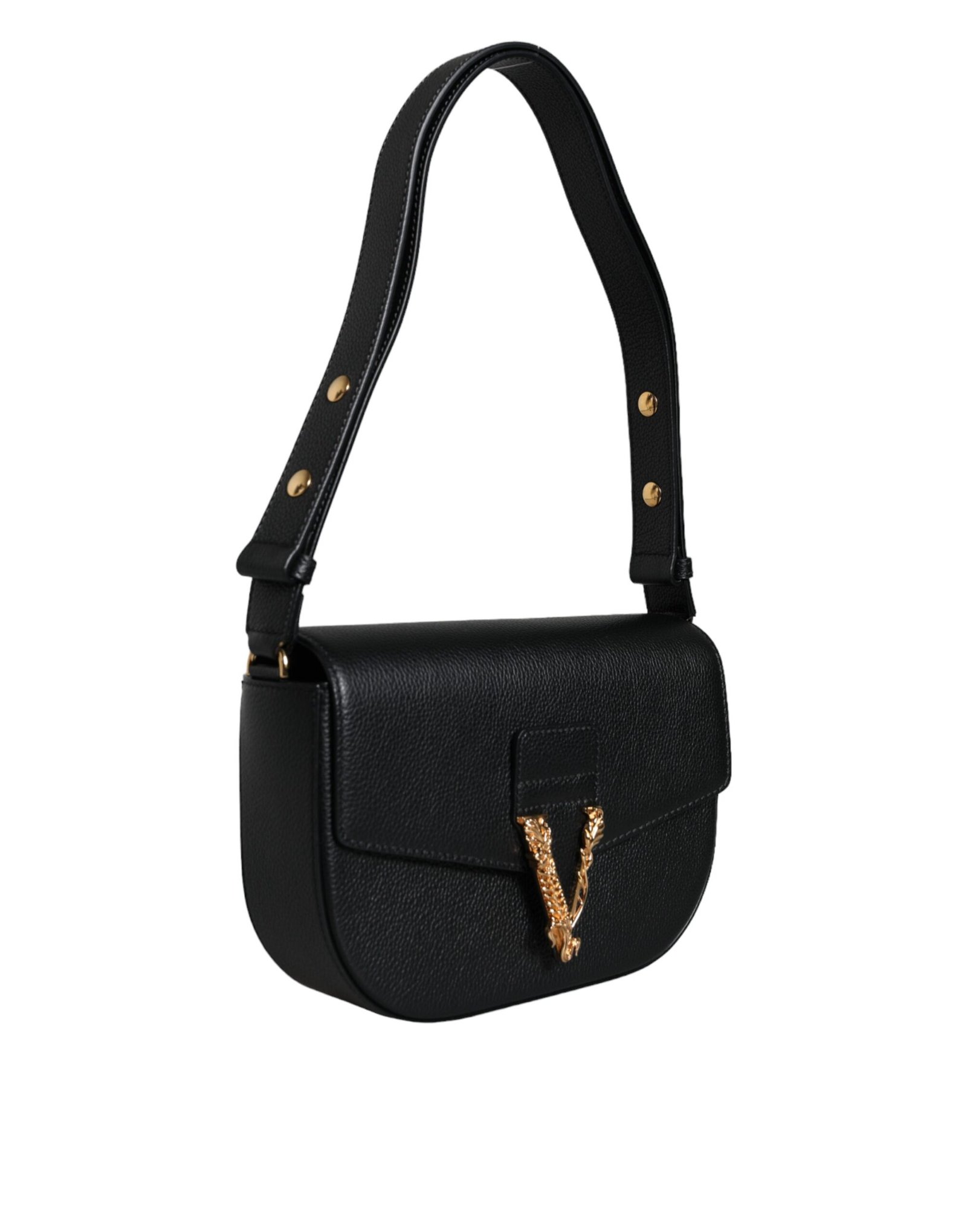 Versace Black Grainy Calf Leather Logo Crossbody Shoulder Bag - Image 2