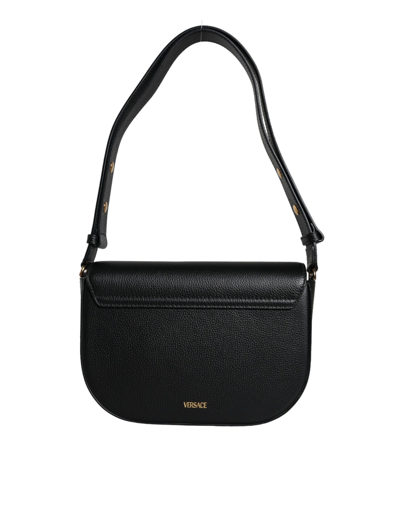 Versace Black Grainy Calf Leather Logo Crossbody Shoulder Bag - Image 3