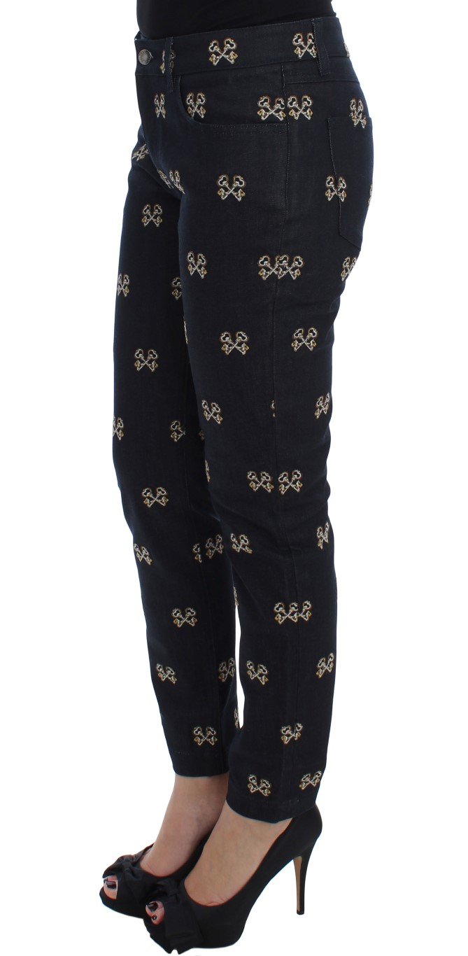 Dolce & Gabbana Blue Key Embroidered Slim Fit KATE Jeans - Image 2