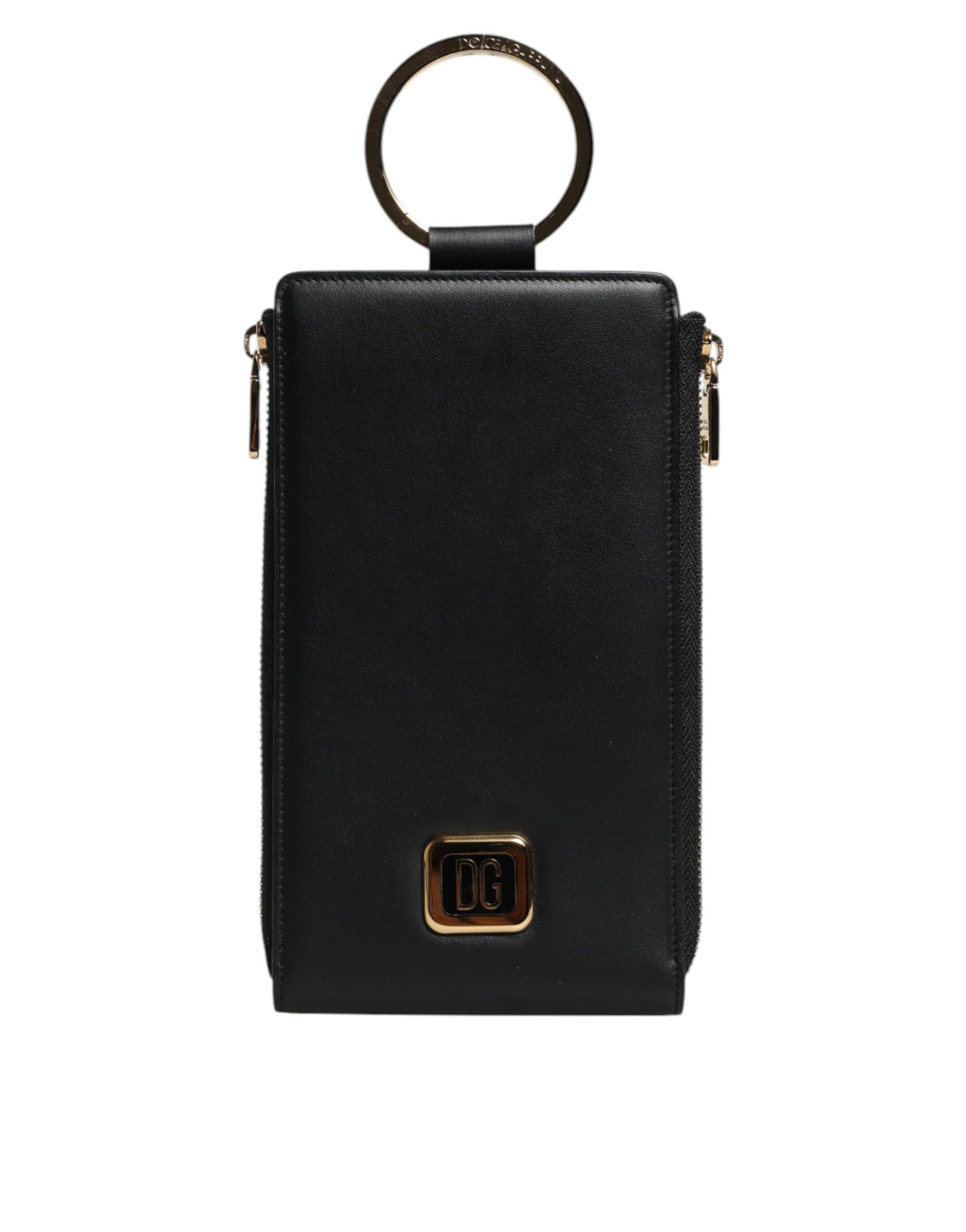 Dolce & Gabbana Black Leather Logo Plaque Neck Strap Card Coin Wallet - Image 2
