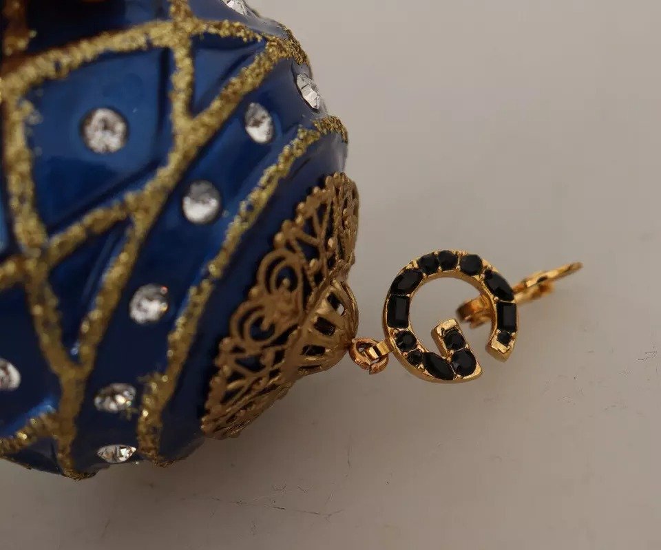 Dolce & Gabbana Gold Brass Blue Christmas Ball Crystal Hook Jewelry Earrings - Image 8