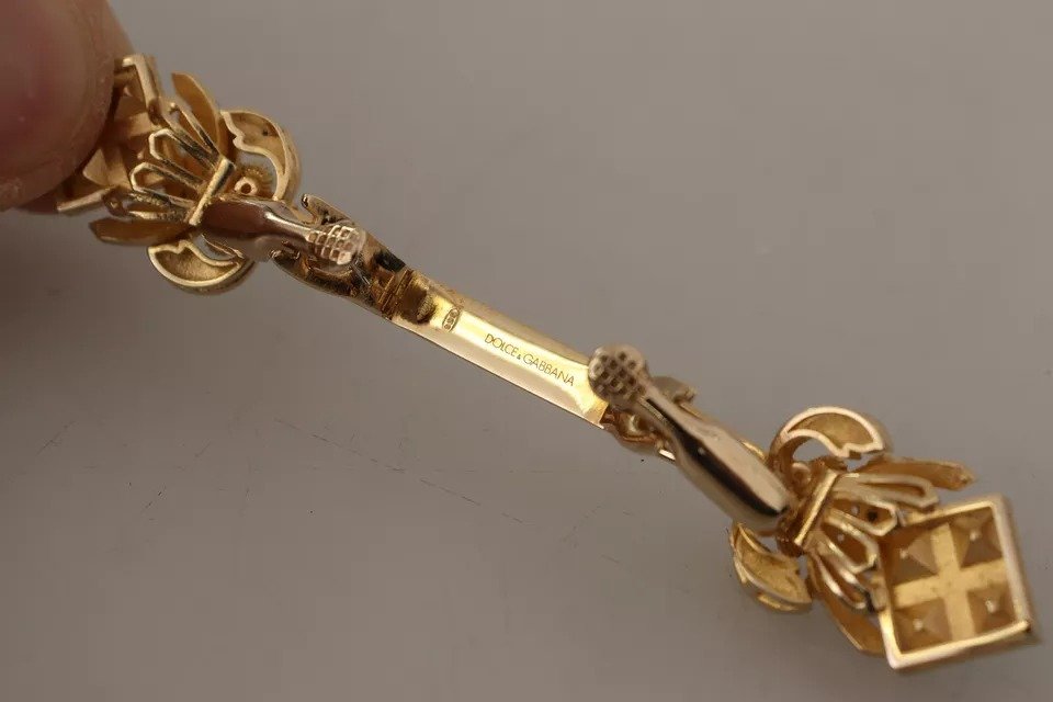 Dolce & Gabbana Gold Plated 925 Sterling Silver Crystal Collar Stop Brooch - Image 4