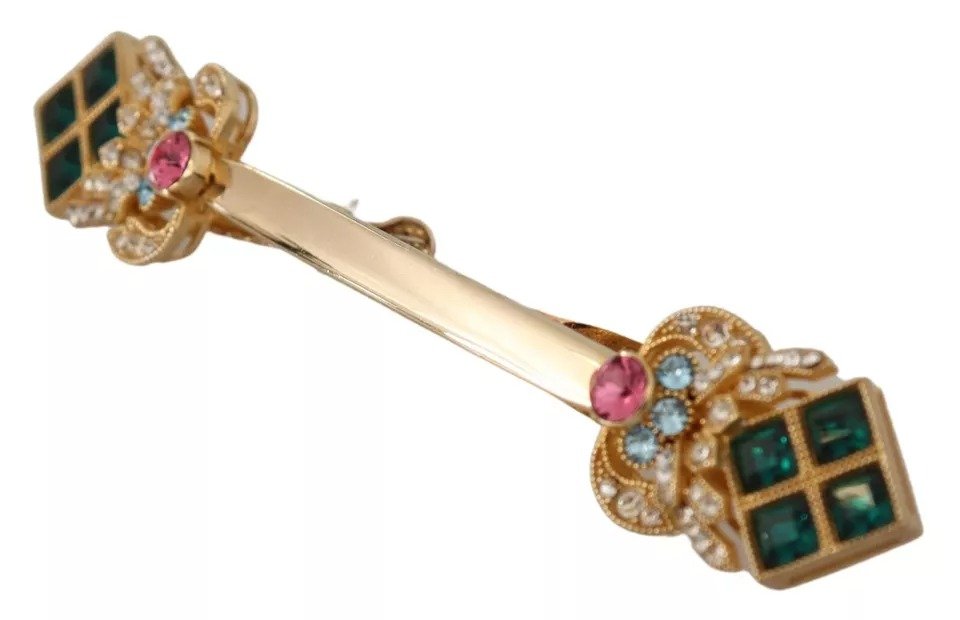 Dolce & Gabbana Gold Plated 925 Sterling Silver Crystal Collar Stop Brooch - Image 6