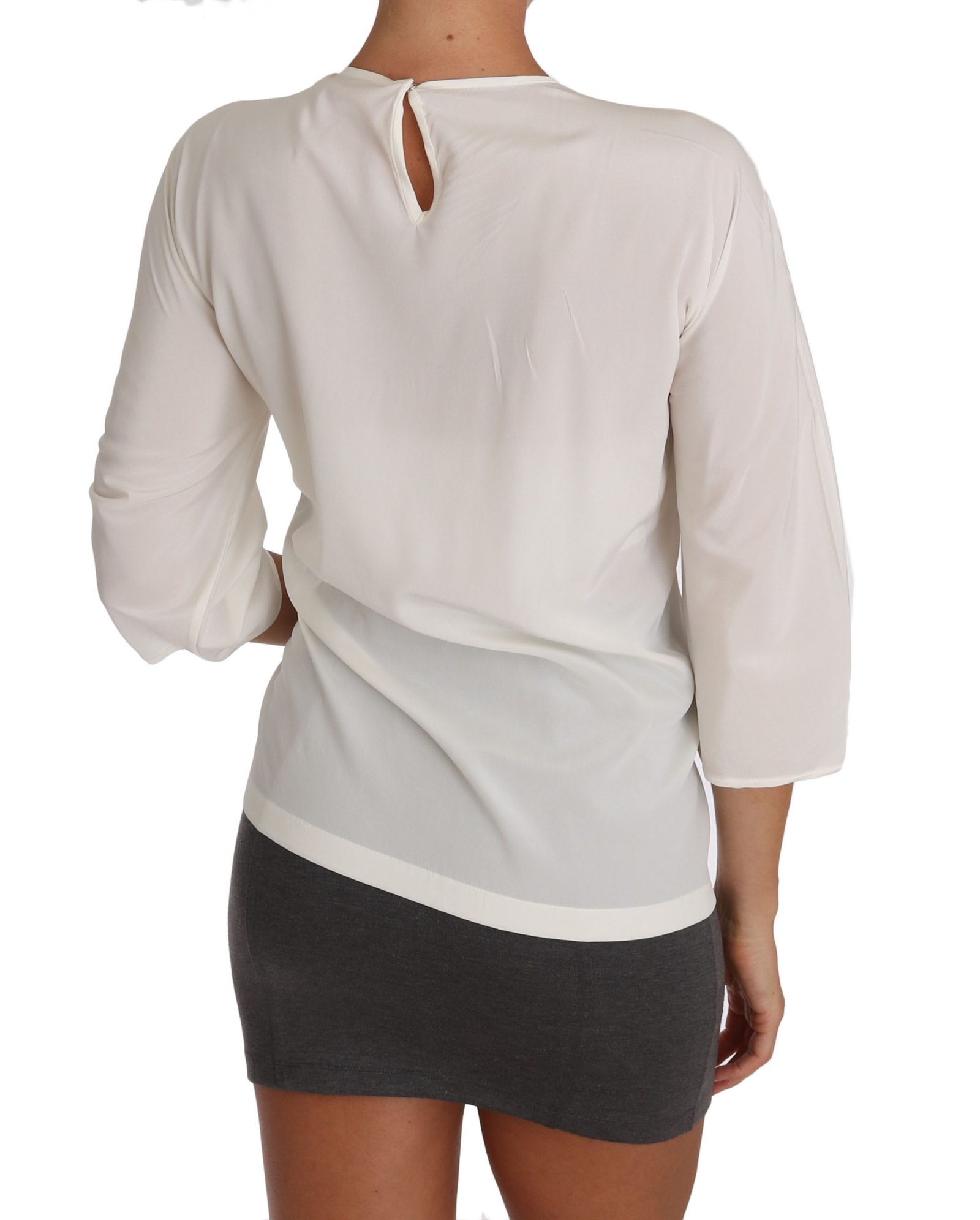 Dolce & Gabbana White Silk #dgfamily Blouse T-shirt - Image 4
