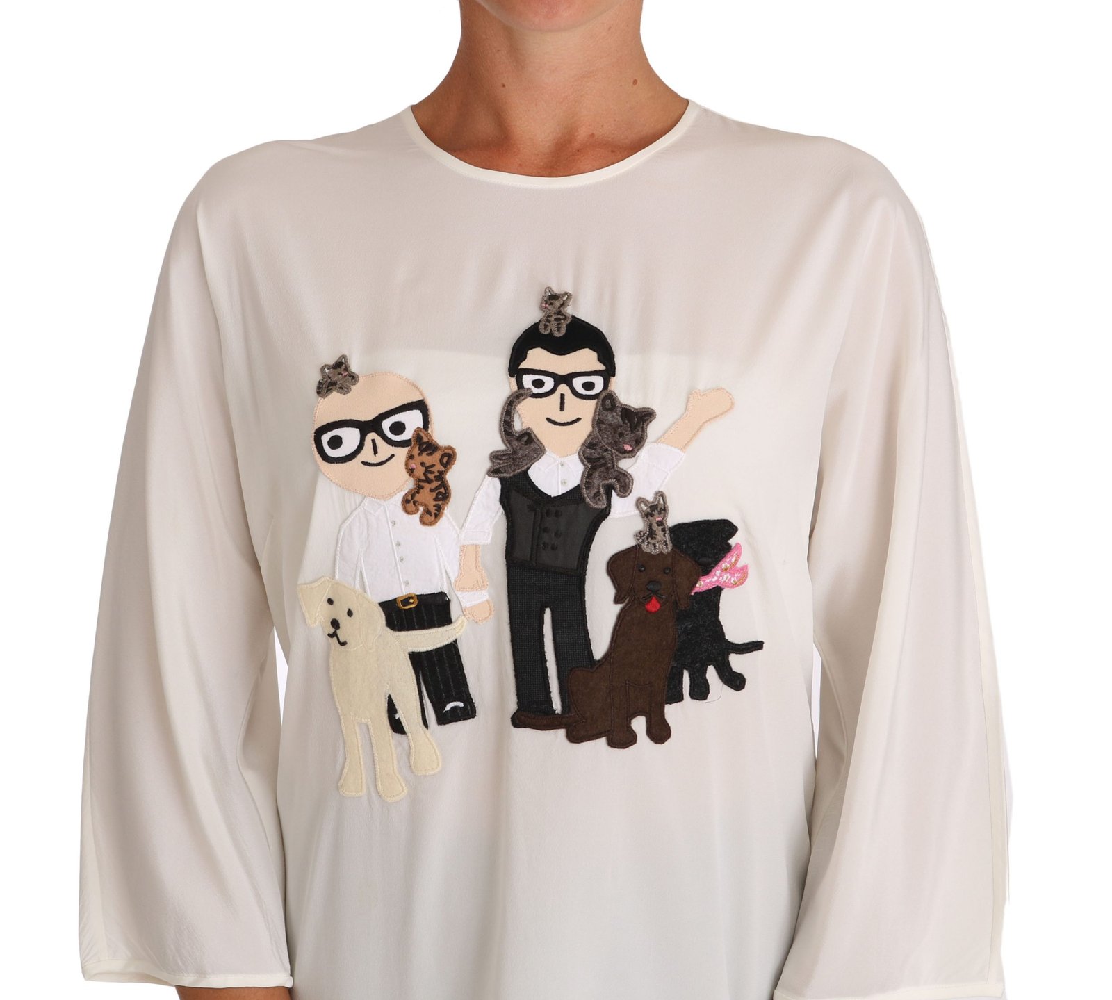 Dolce & Gabbana White Silk #dgfamily Blouse T-shirt - Image 3