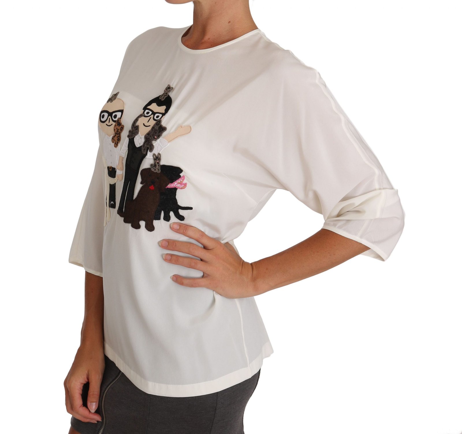 Dolce & Gabbana White Silk #dgfamily Blouse T-shirt - Image 2