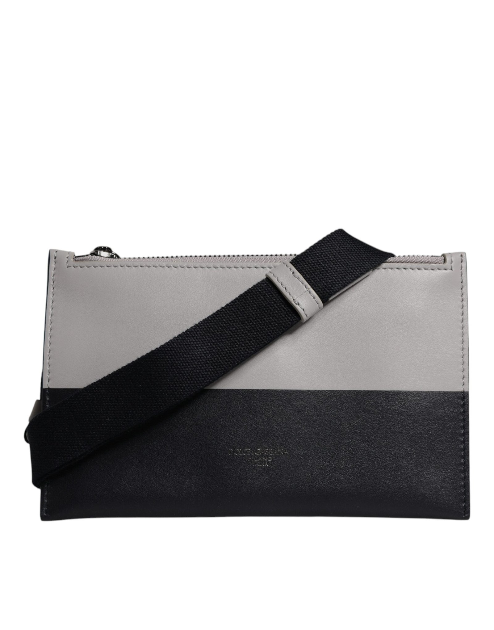 Dolce & Gabbana Black White Leather Logo Embossed Crossbody Bag - Image 2