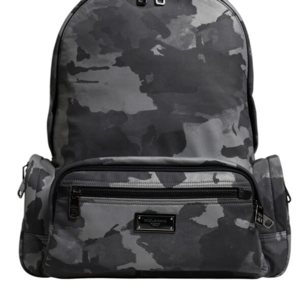 Dolce & Gabbana Gray Cotton Camouflage Logo Plaque Backpack Bag