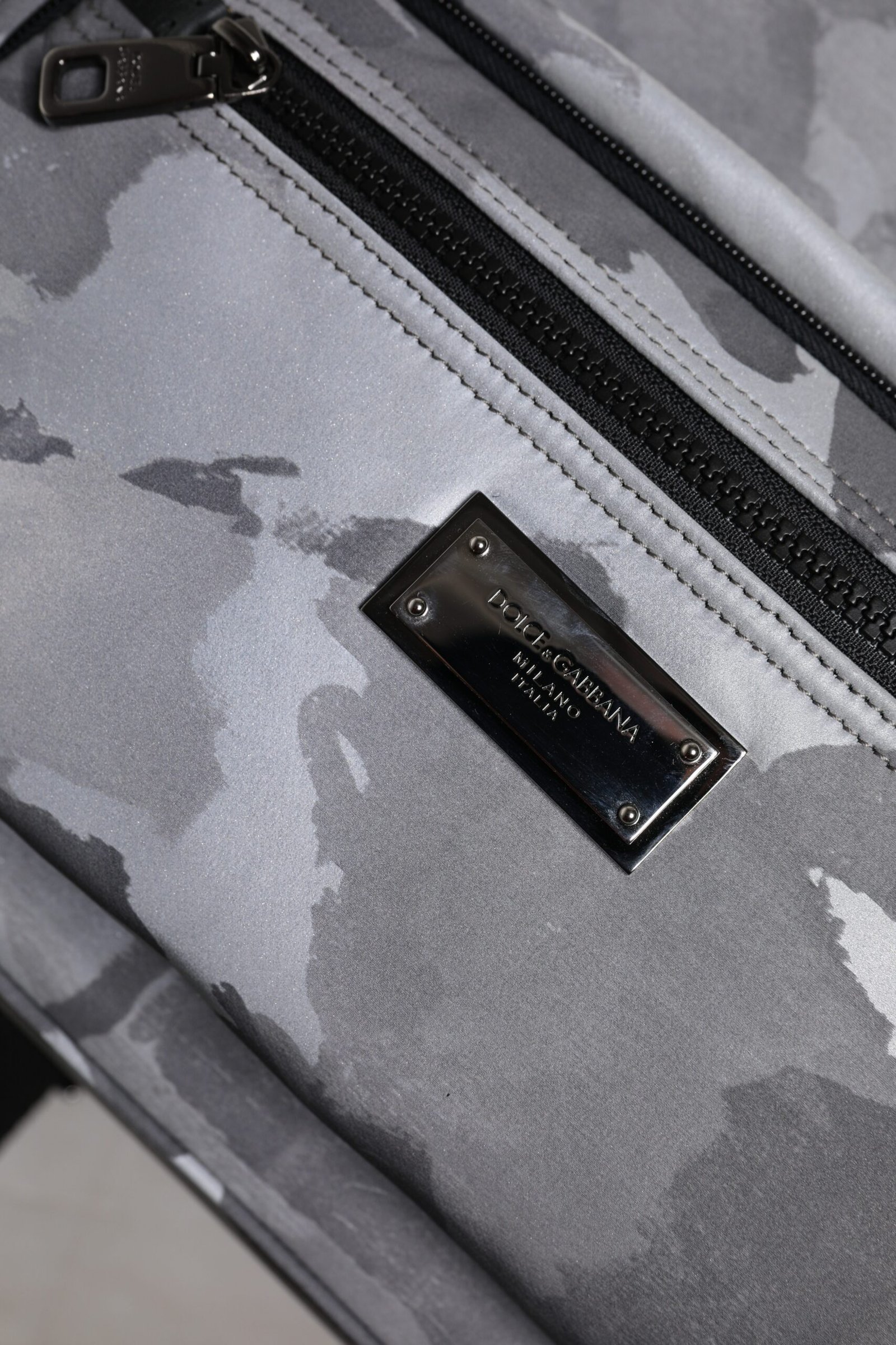 Dolce & Gabbana Gray Cotton Camouflage Logo Plaque Backpack Bag - Image 7