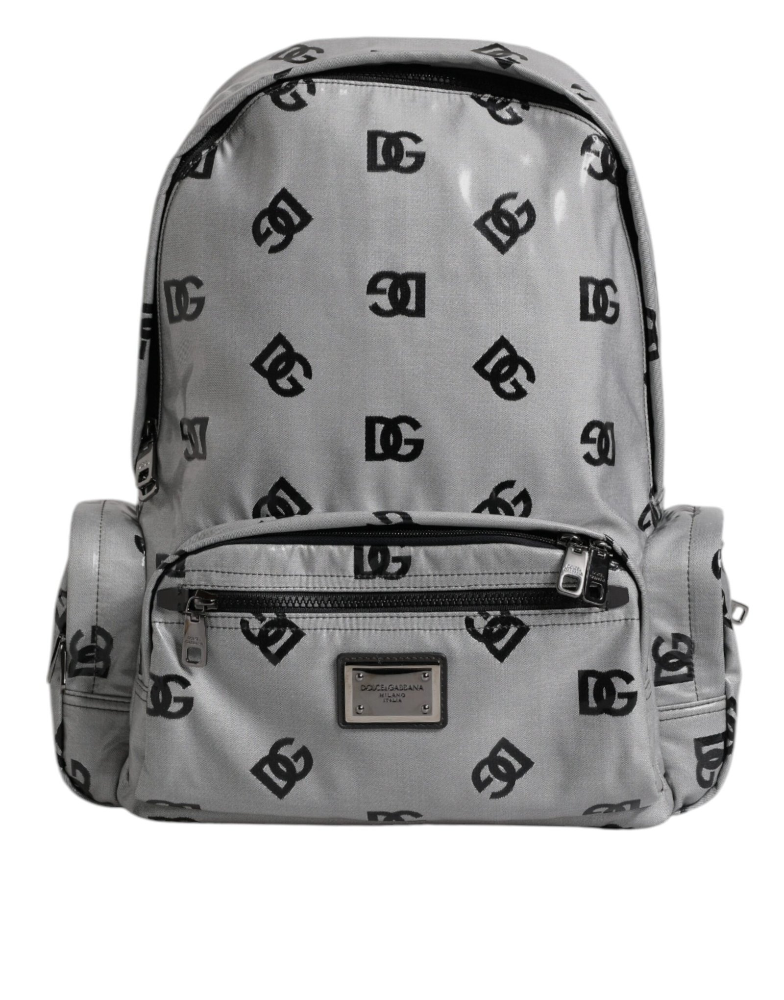 Dolce & Gabbana Polyester Gray Black DG Logo Plaque Backpack Bag - Image 2