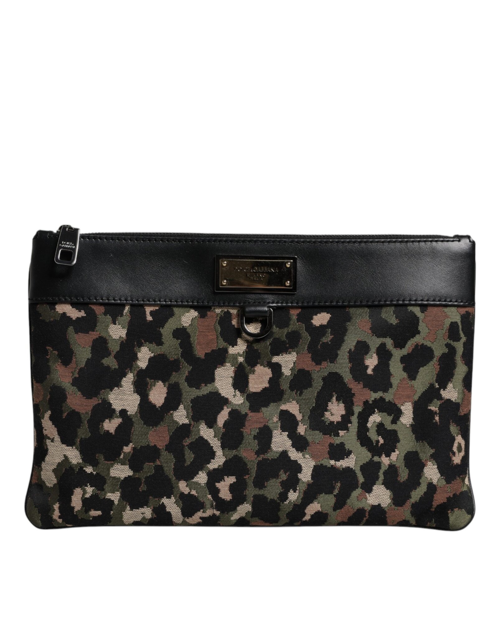 Dolce & Gabbana Multicolor Leopard Jacquard Print Logo Plaque Pouch Bag - Image 2