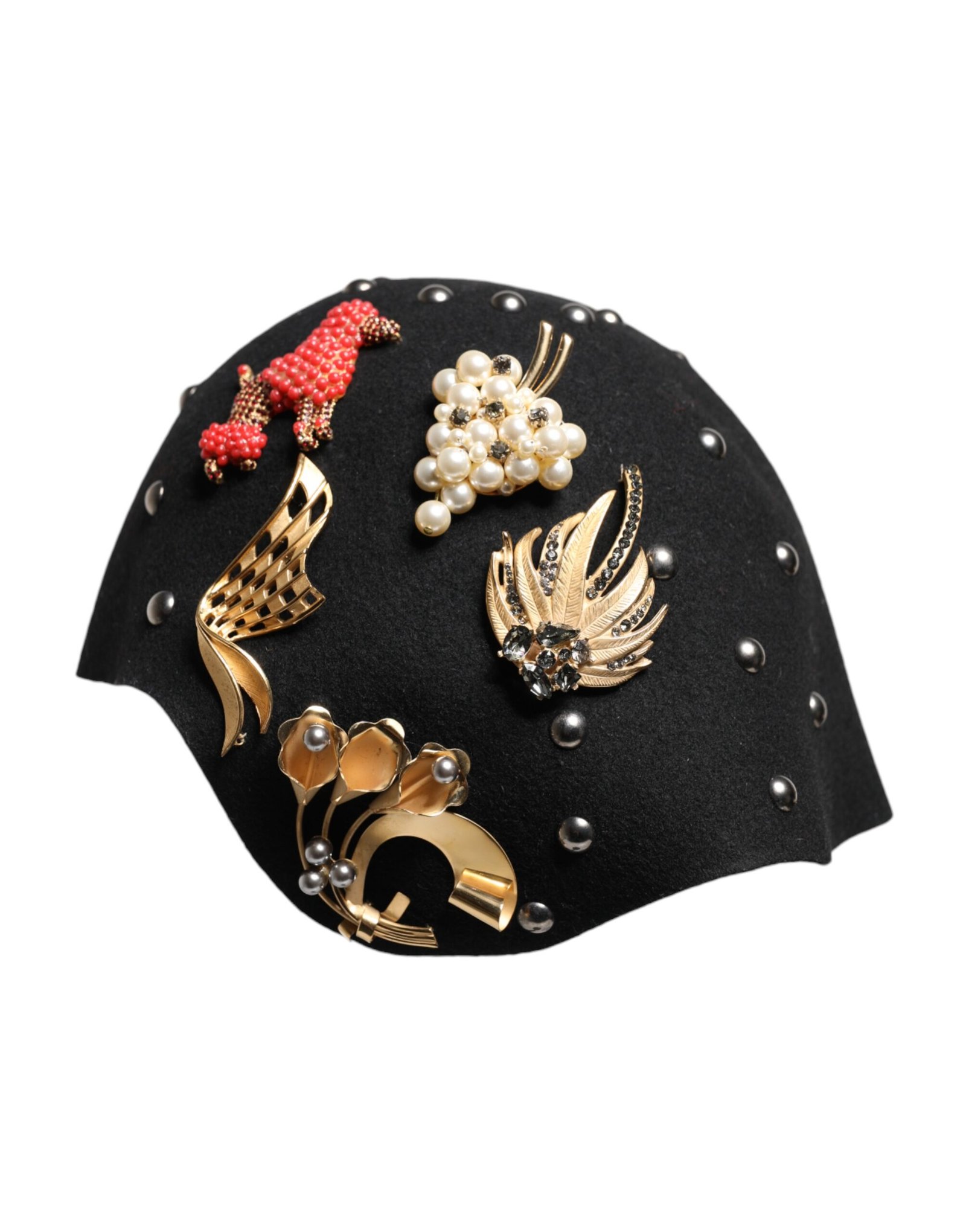 Dolce & Gabbana Black Wool Multicolor Embellished Cloche Hat - Image 2