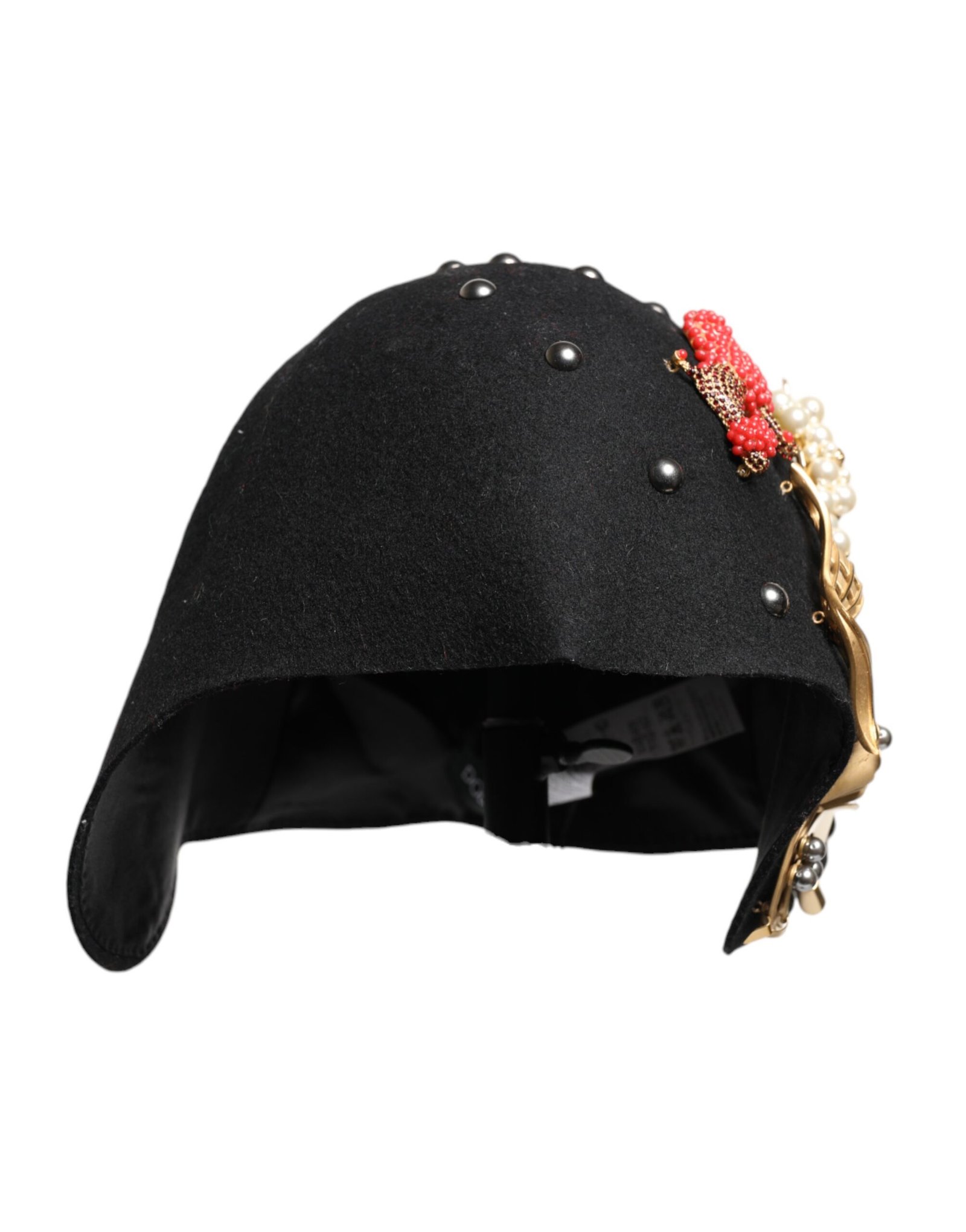 Dolce & Gabbana Black Wool Multicolor Embellished Cloche Hat - Image 3