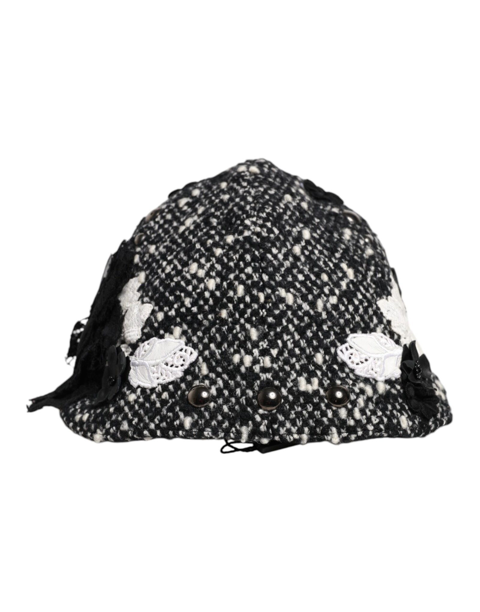 Dolce & Gabbana Black Wool White Floral Embellished Cloche Hat - Image 4
