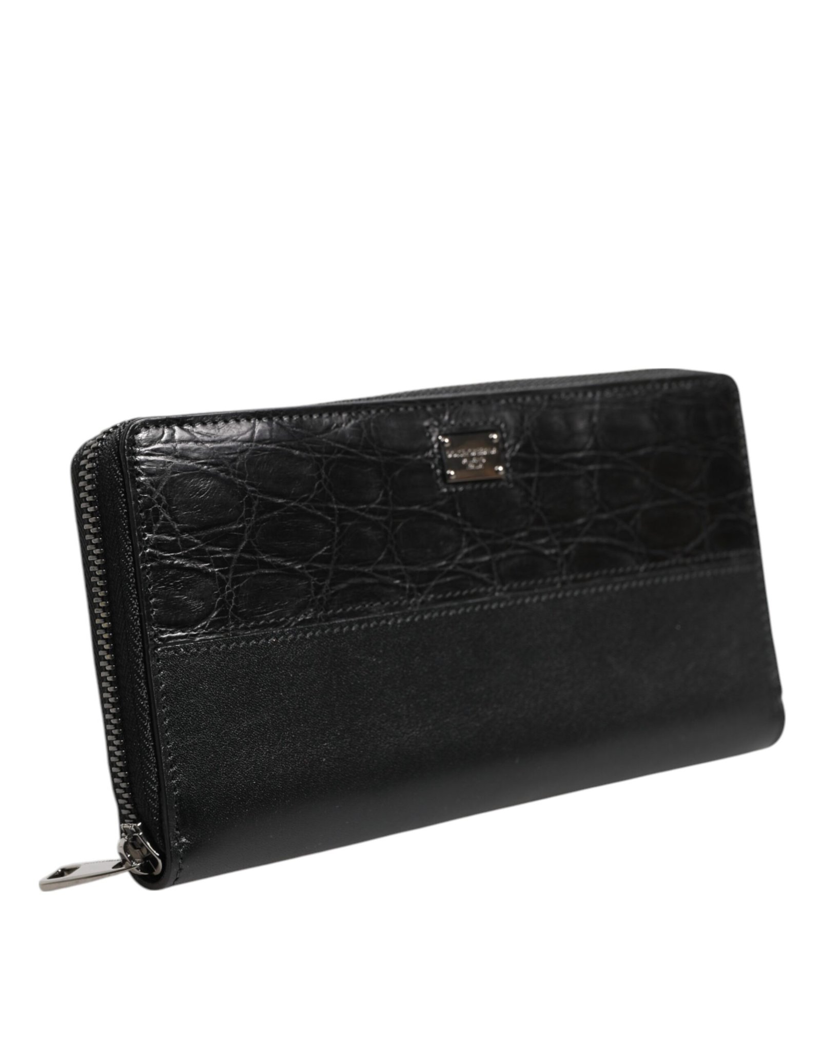 Dolce & Gabbana Black Leather Logo Plaque Zip Around Continental Wallet - Image 3