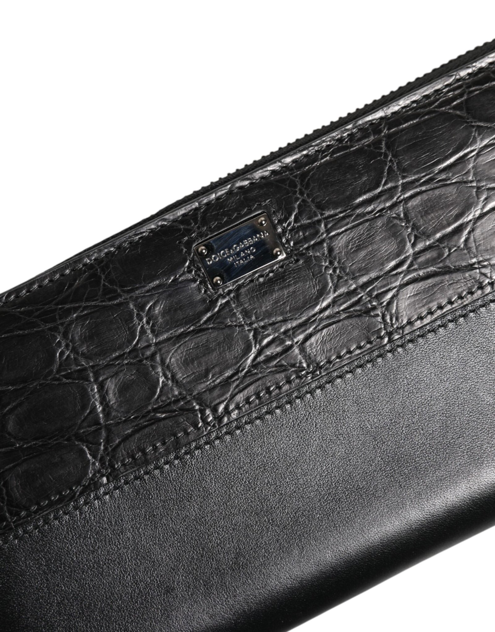 Dolce & Gabbana Black Leather Logo Plaque Zip Around Continental Wallet - Image 6