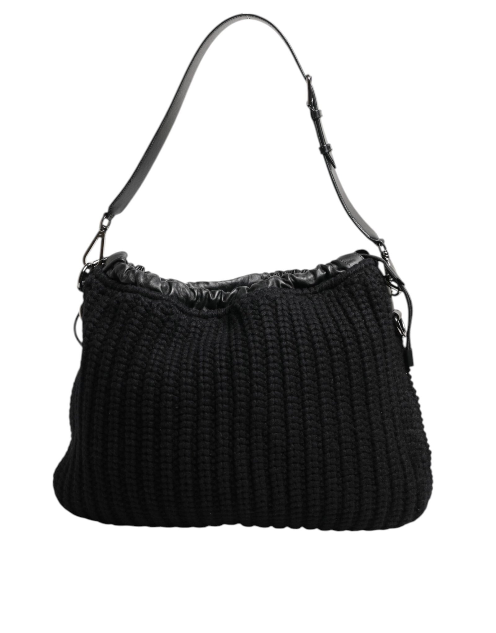 Dolce & Gabbana Black Cashmere Knitted Leather Shoulder Women Borse Bag - Image 2