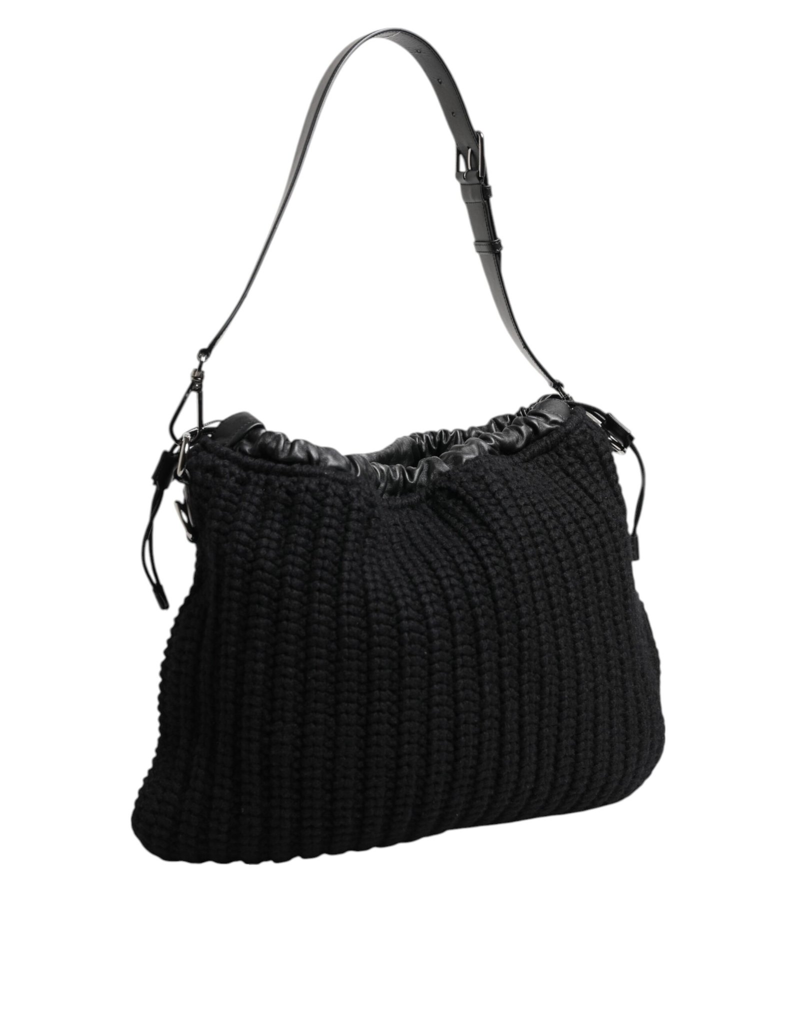 Dolce & Gabbana Black Cashmere Knitted Leather Shoulder Women Borse Bag - Image 3