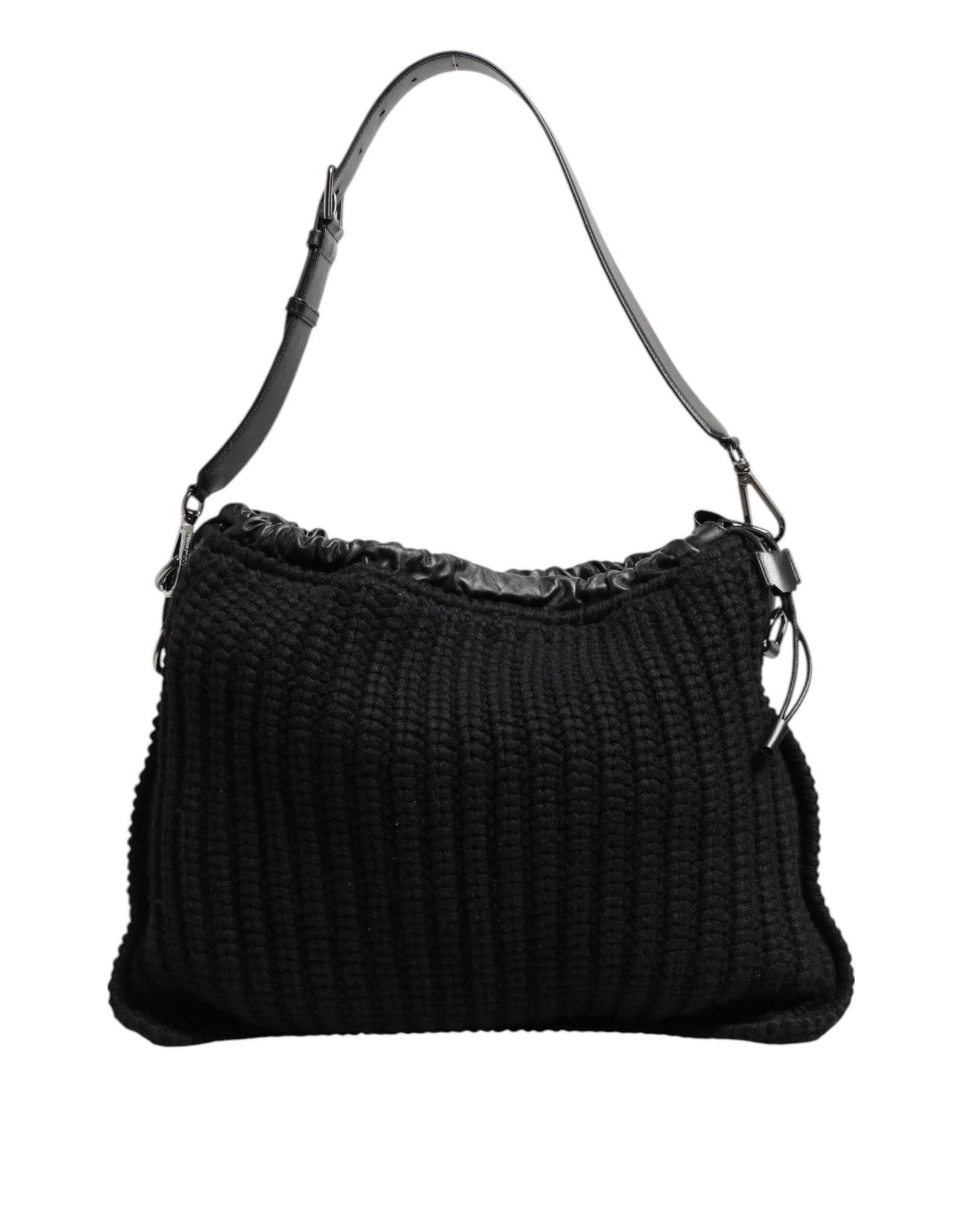 Dolce & Gabbana Black Cashmere Knitted Leather Shoulder Women Borse Bag - Image 4