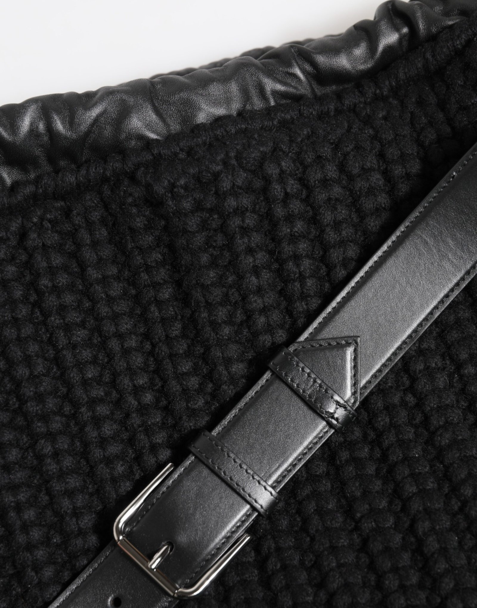 Dolce & Gabbana Black Cashmere Knitted Leather Shoulder Women Borse Bag - Image 7