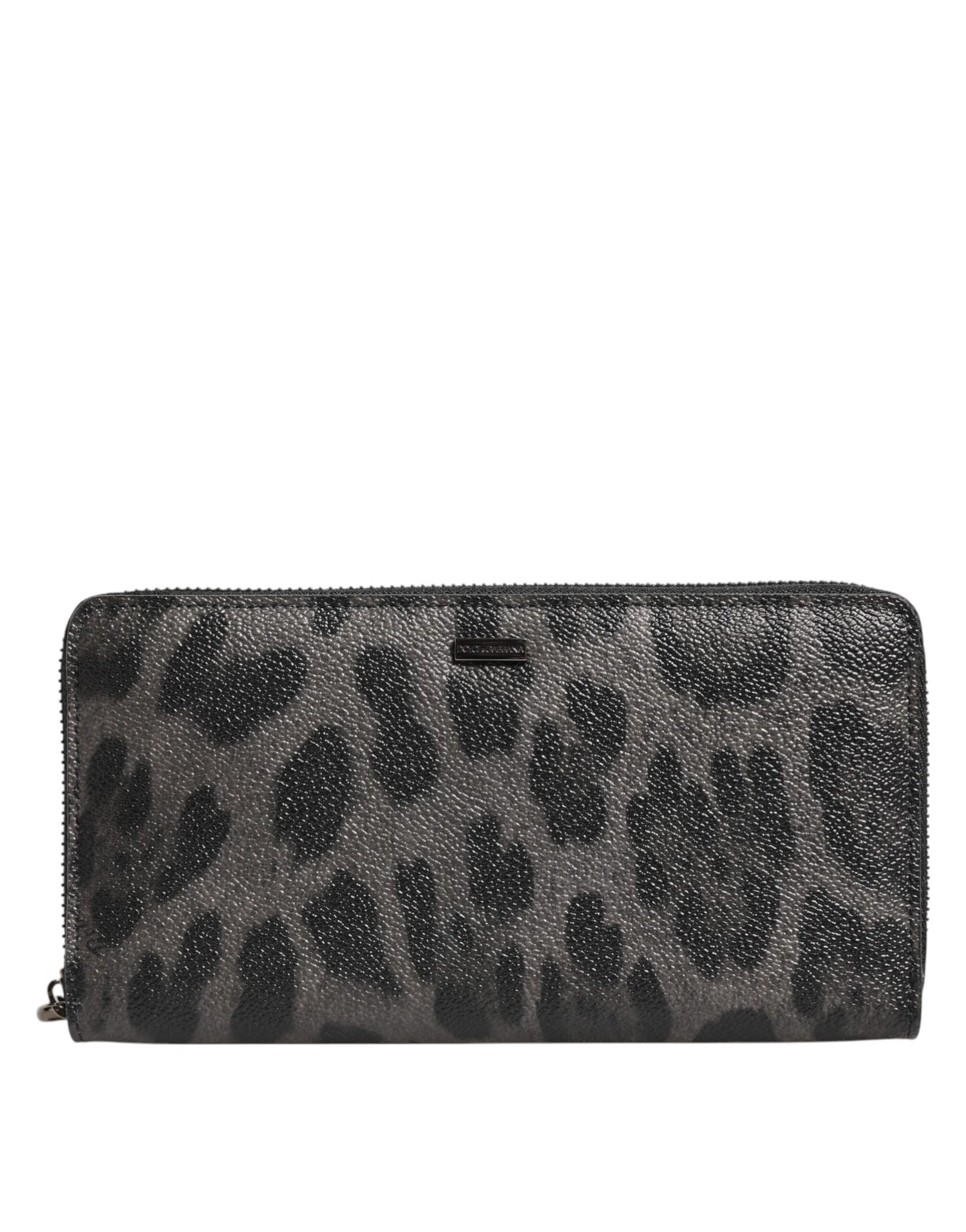Dolce & Gabbana Black Gray Leopard Leather Zip Around Continental Wallet - Image 2
