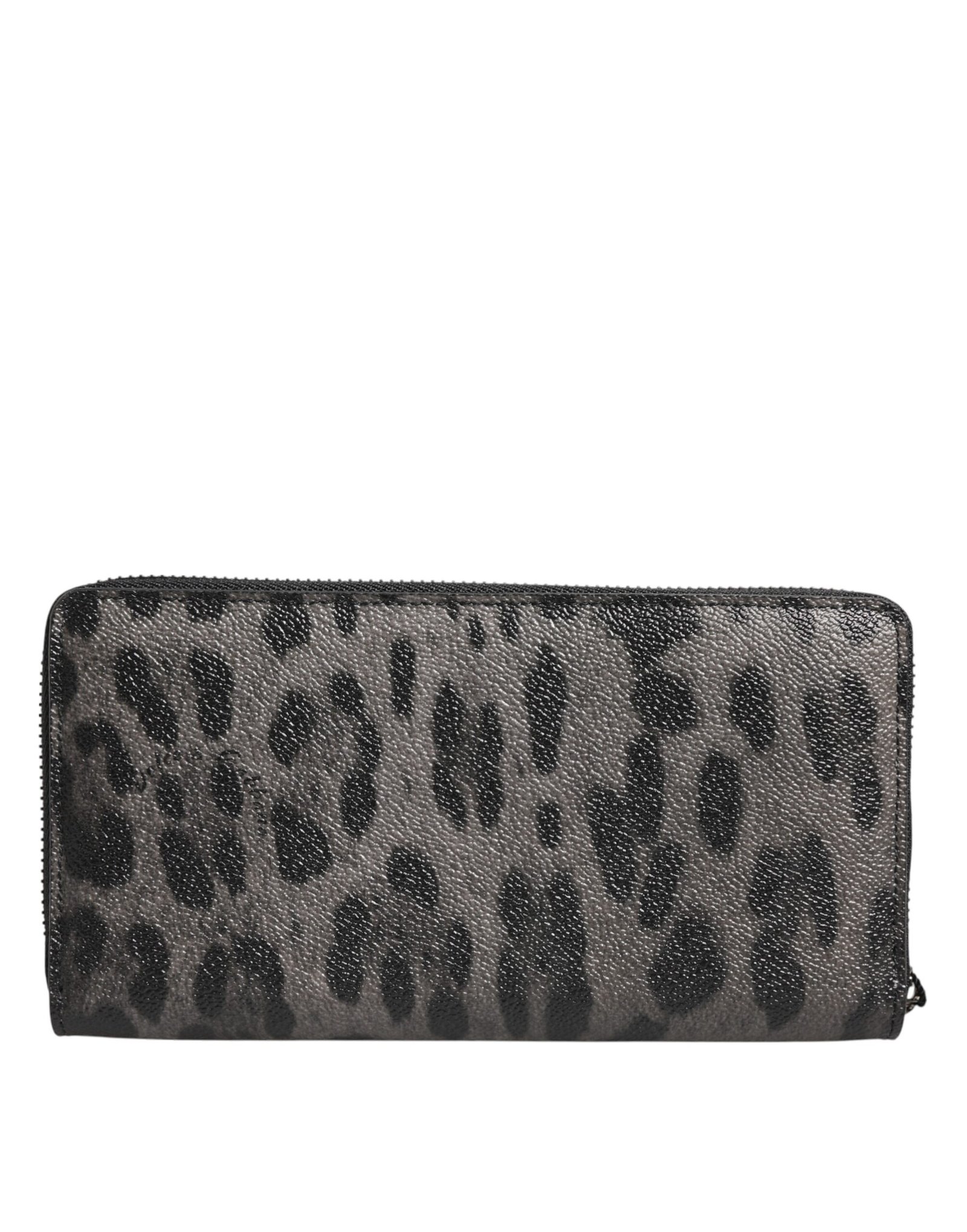 Dolce & Gabbana Black Gray Leopard Leather Zip Around Continental Wallet - Image 4