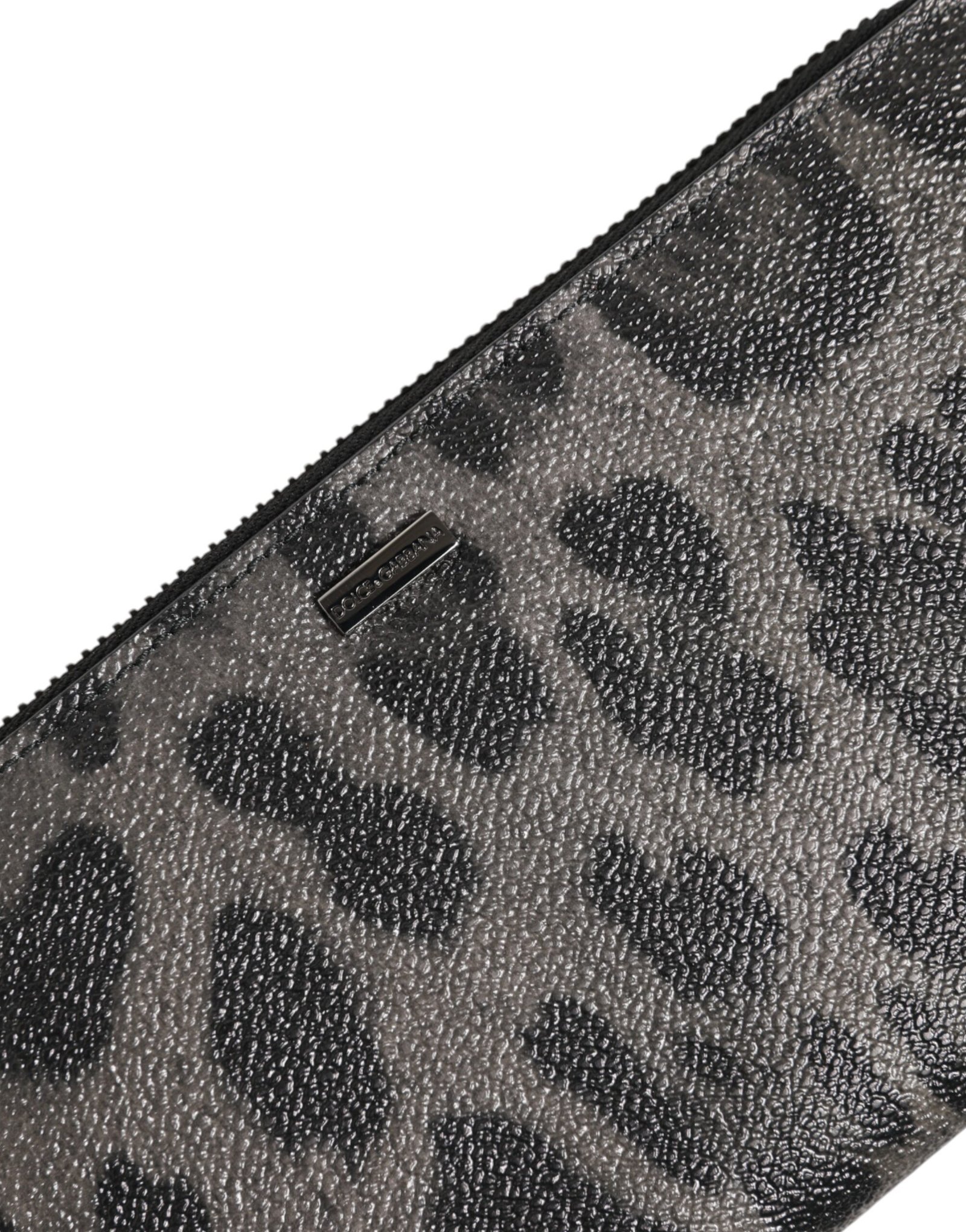 Dolce & Gabbana Black Gray Leopard Leather Zip Around Continental Wallet - Image 6