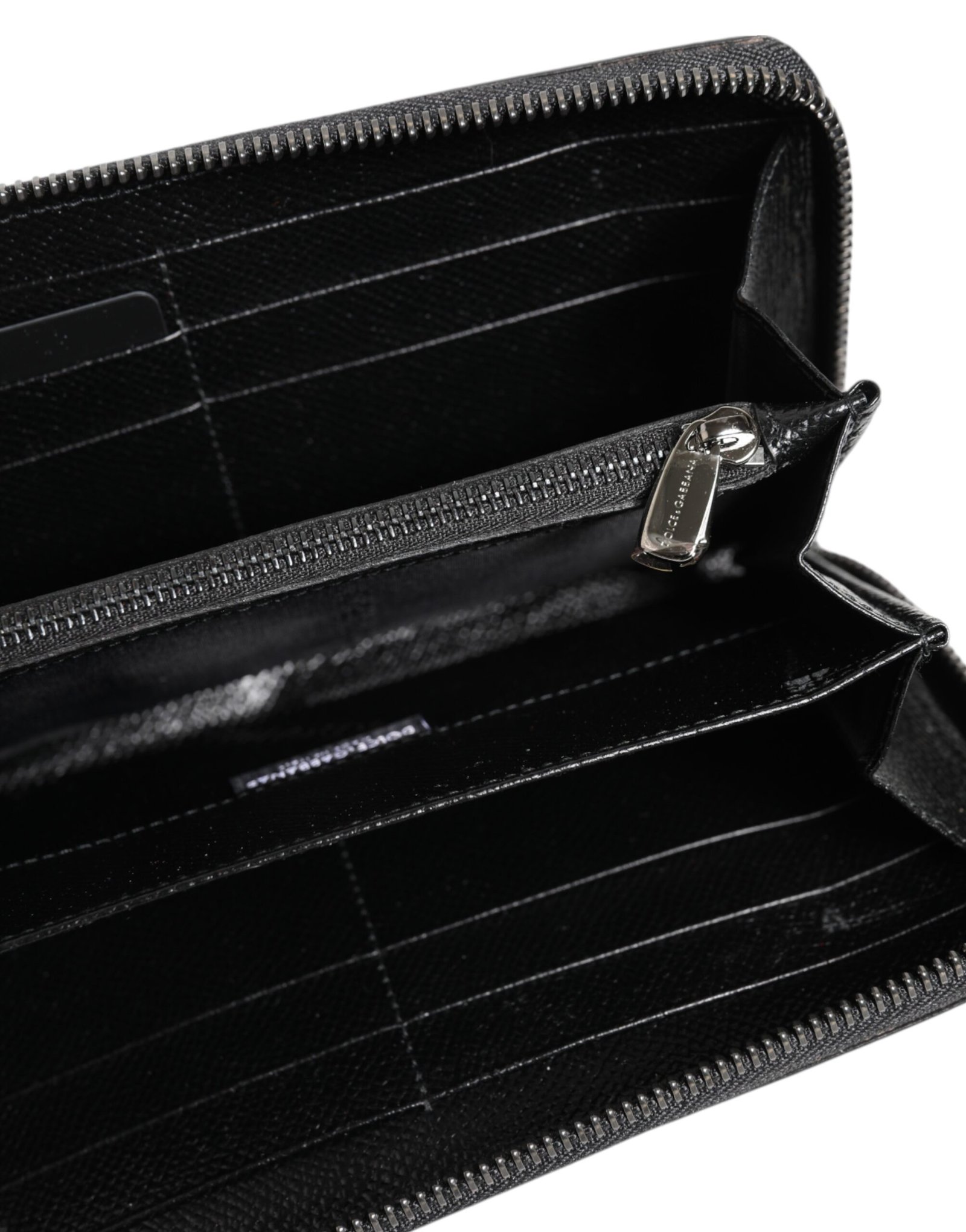 Dolce & Gabbana Black Gray Leopard Leather Zip Around Continental Wallet - Image 7