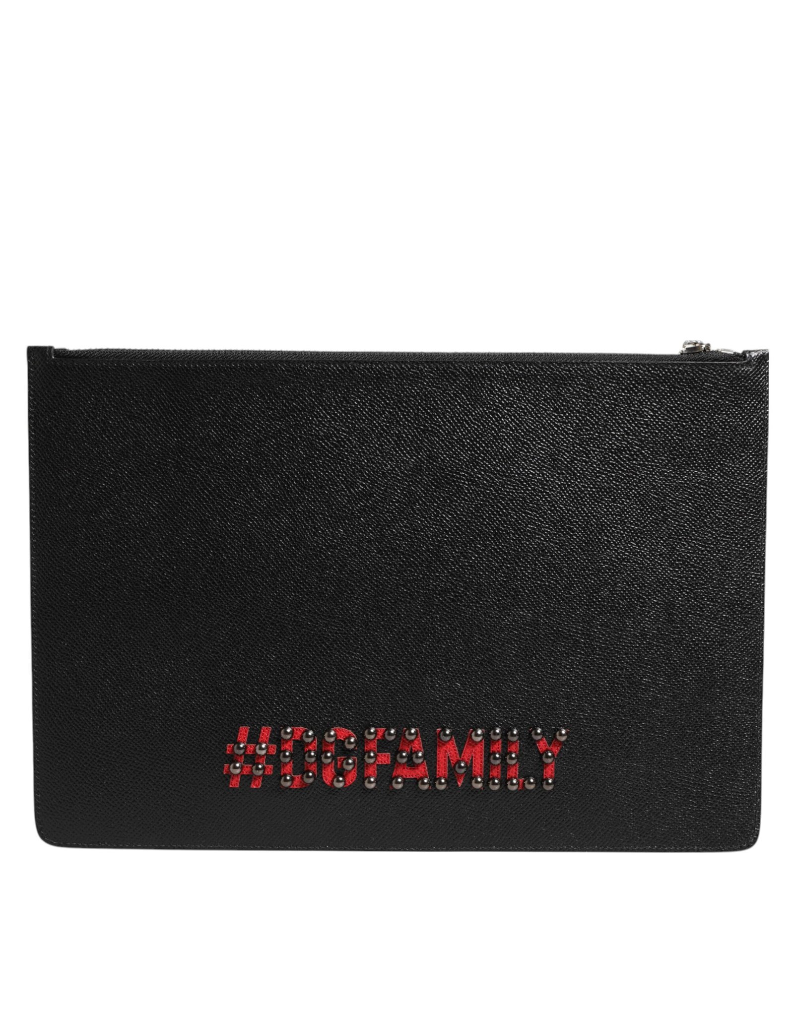 Dolce & Gabbana Black Leather #DGFAMILY Embellished Men Clutch Pouch Bag - Image 4