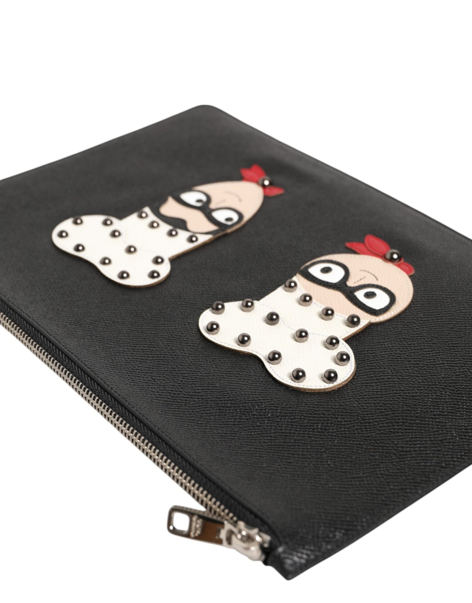 Dolce & Gabbana Black Leather #DGFAMILY Embellished Men Clutch Pouch Bag - Image 5