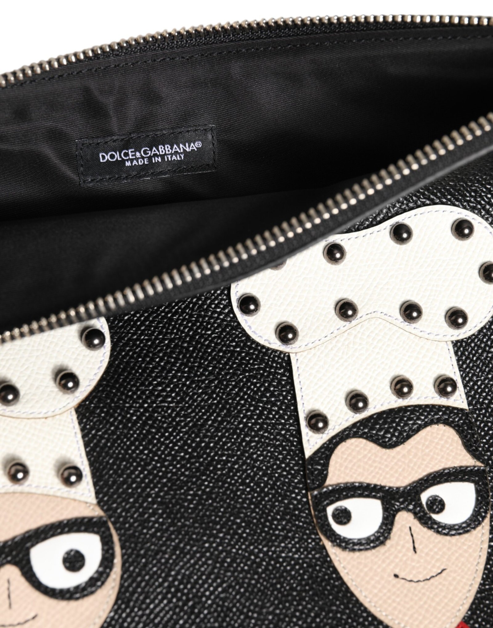 Dolce & Gabbana Black Leather #DGFAMILY Embellished Men Clutch Pouch Bag - Image 8