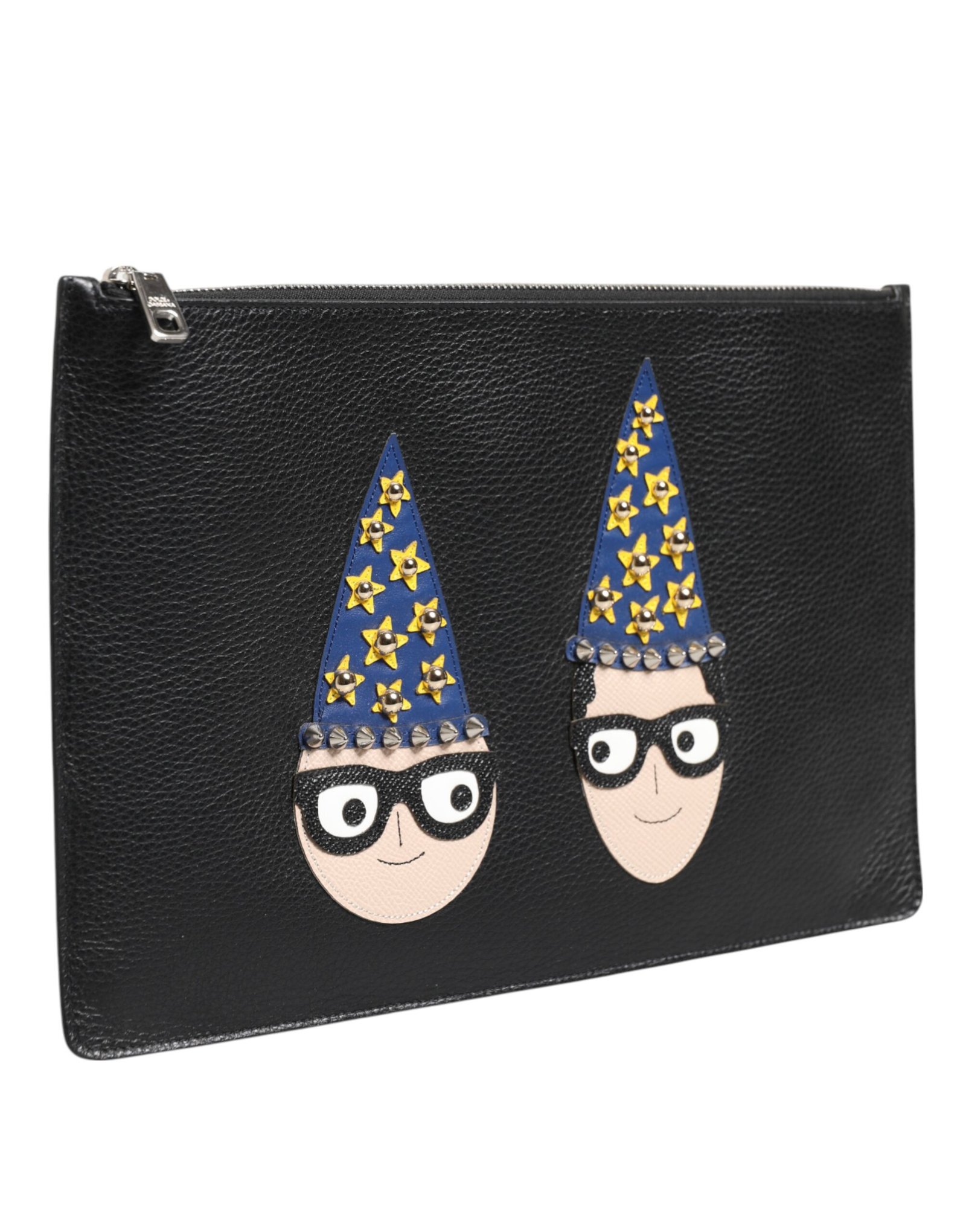 Dolce & Gabbana Black Leather #DGFAMILY Embellished Men Clutch Pouch Bag - Image 3