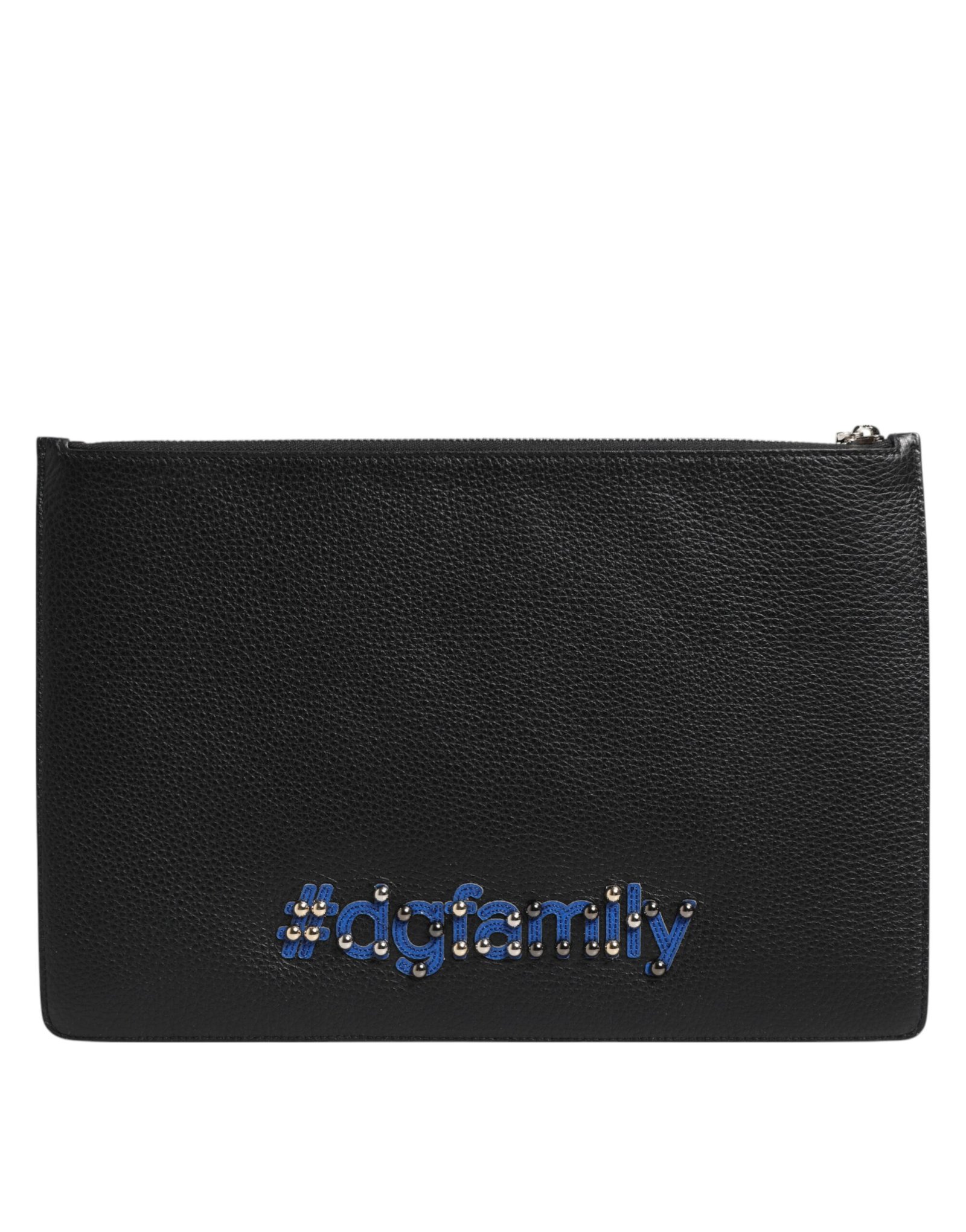 Dolce & Gabbana Black Leather #DGFAMILY Embellished Men Clutch Pouch Bag - Image 4