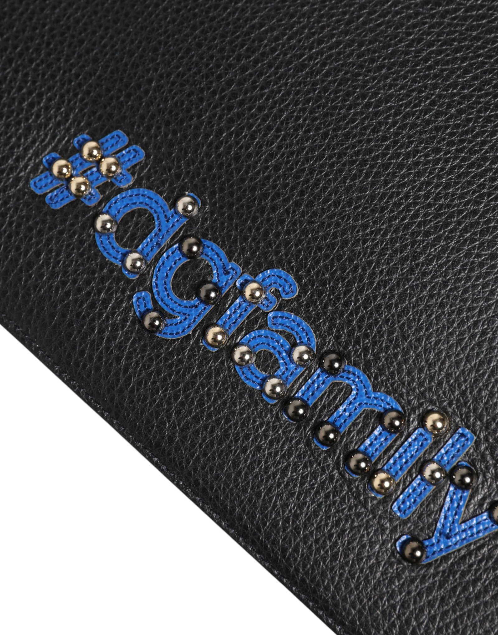 Dolce & Gabbana Black Leather #DGFAMILY Embellished Men Clutch Pouch Bag - Image 7