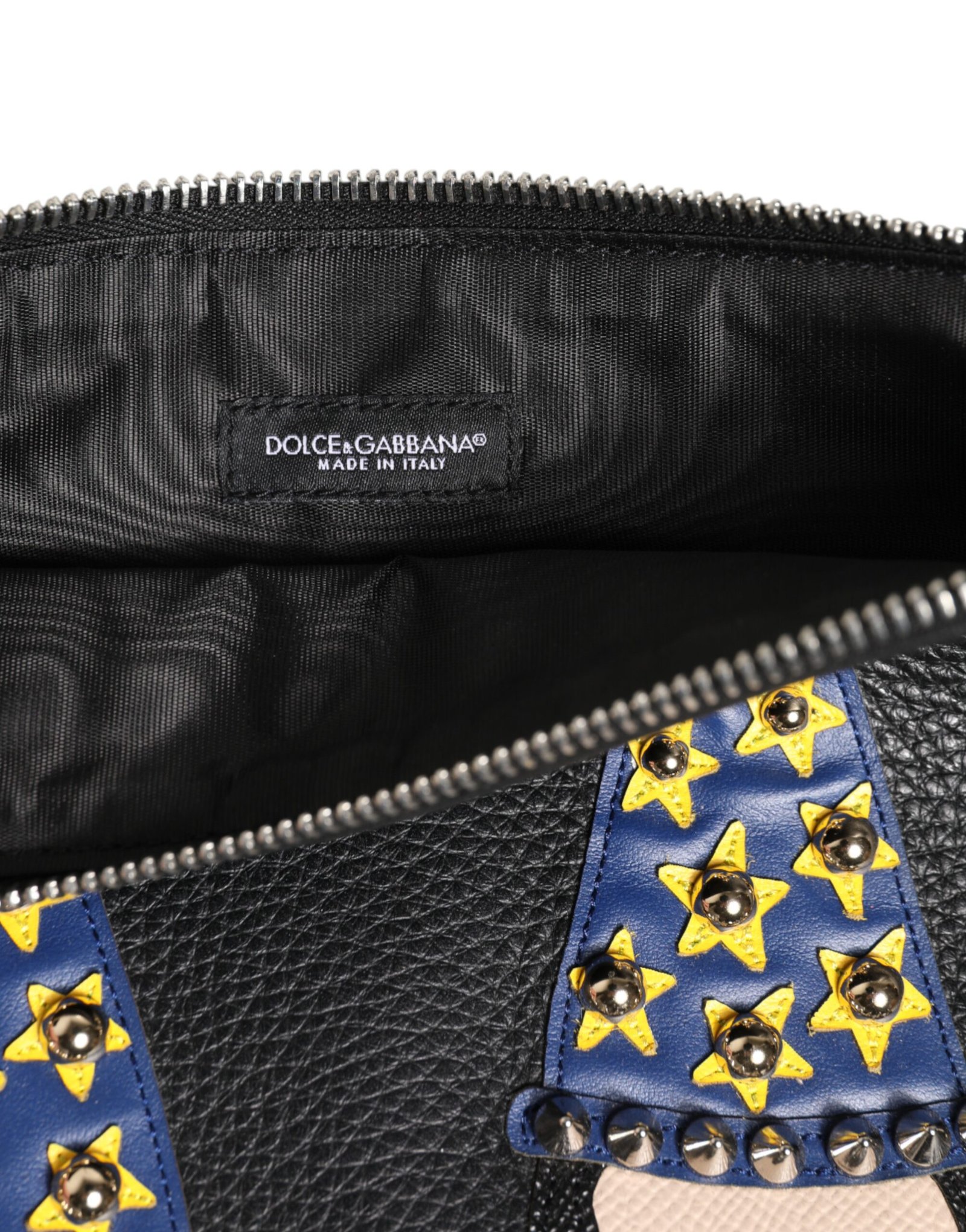Dolce & Gabbana Black Leather #DGFAMILY Embellished Men Clutch Pouch Bag - Image 8