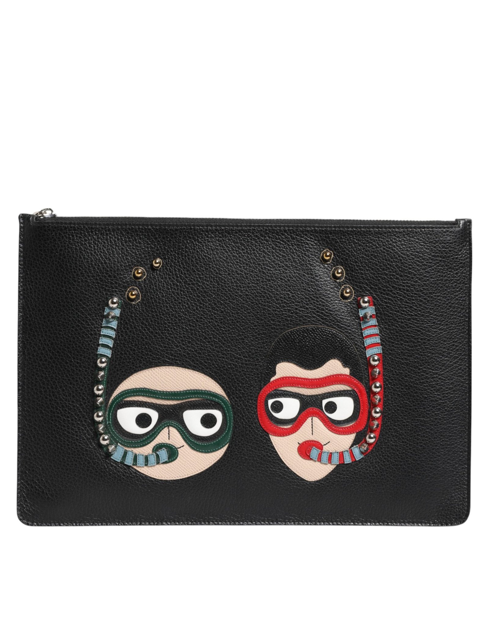 Dolce & Gabbana Black Leather #DGFAMILY Embellished Men Clutch Pouch Bag - Image 2