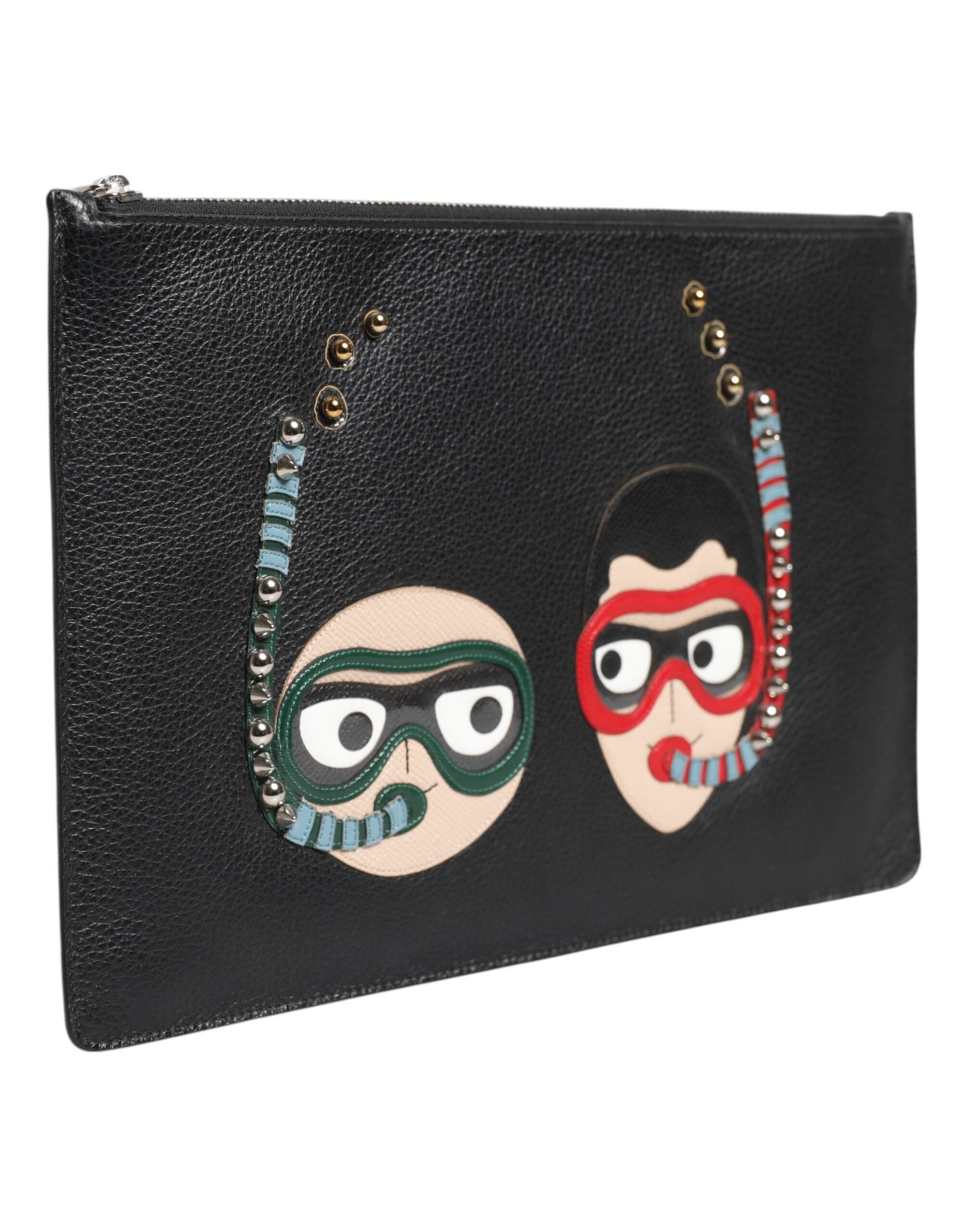 Dolce & Gabbana Black Leather #DGFAMILY Embellished Men Clutch Pouch Bag - Image 3