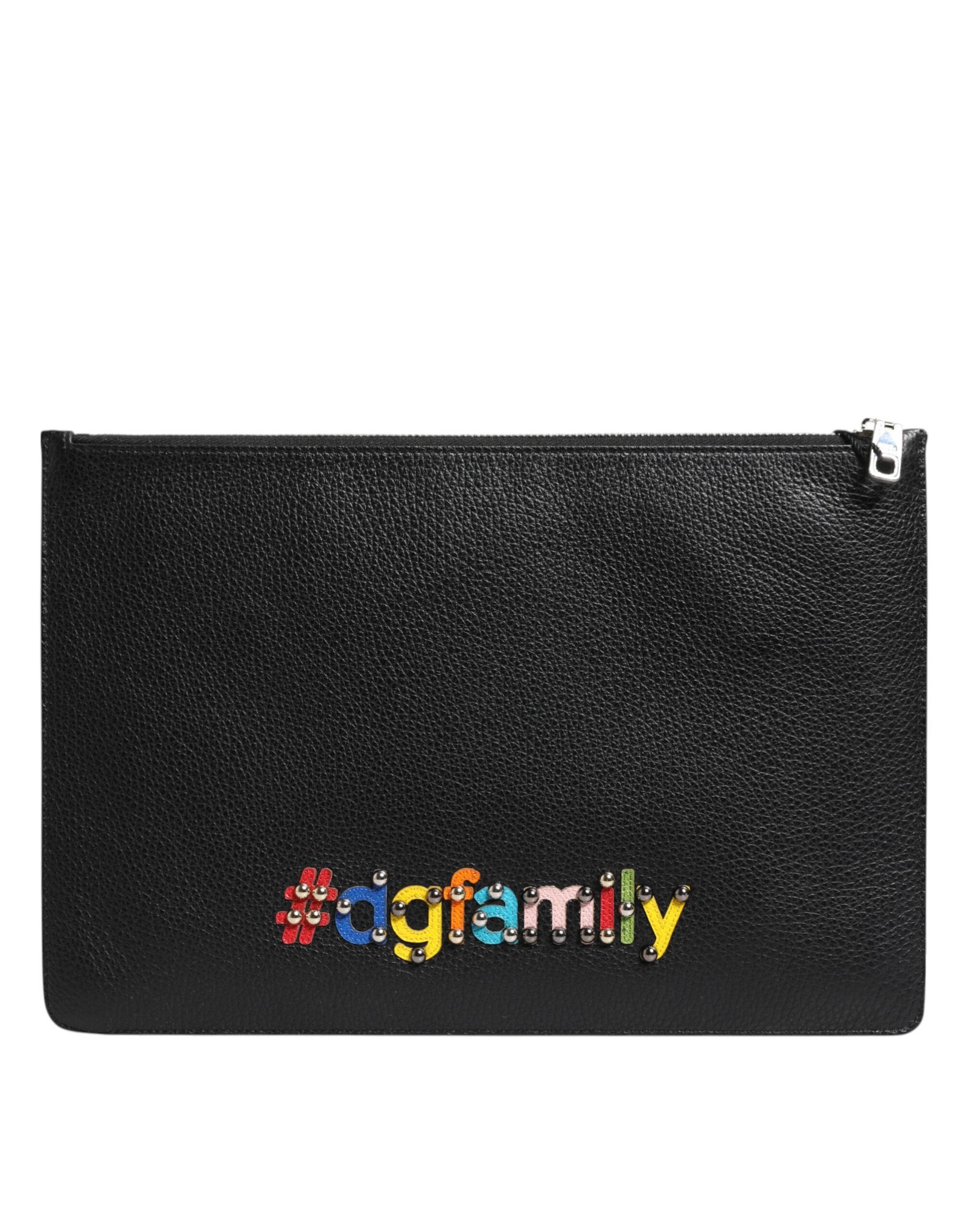 Dolce & Gabbana Black Leather #DGFAMILY Embellished Men Clutch Pouch Bag - Image 4