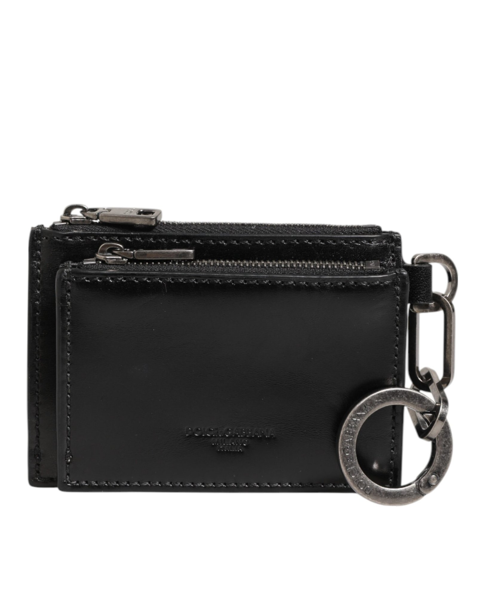 Dolce & Gabbana Black Leather Zipped Card Holder Coin Purse Keyring Wallet - Image 2