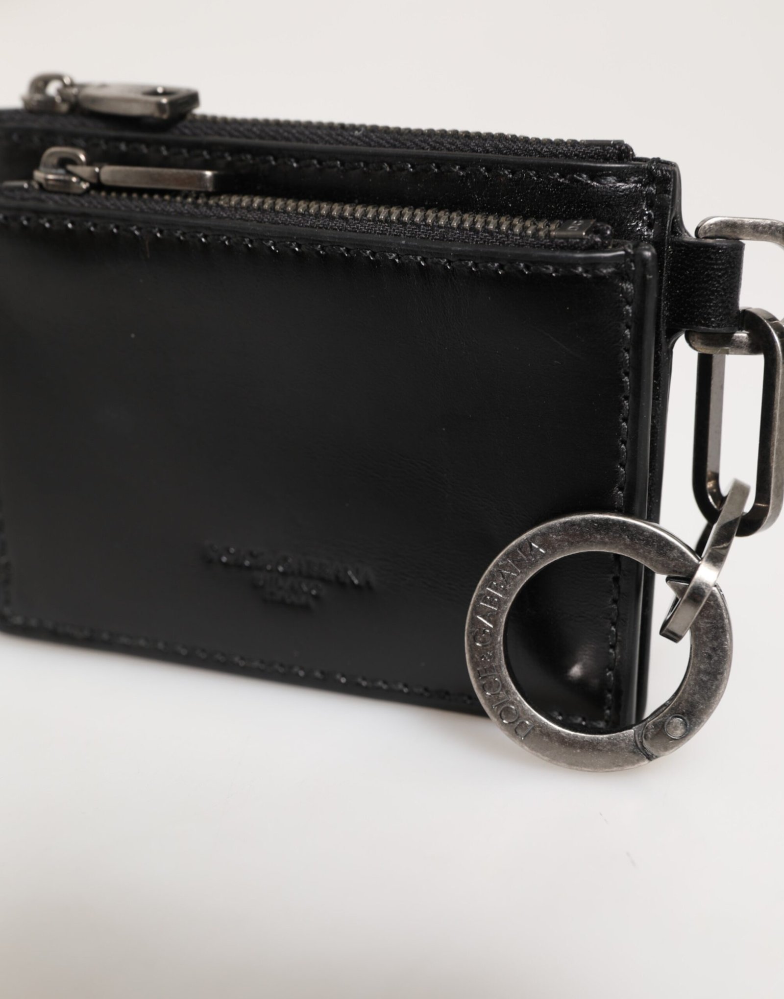 Dolce & Gabbana Black Leather Zipped Card Holder Coin Purse Keyring Wallet - Image 3