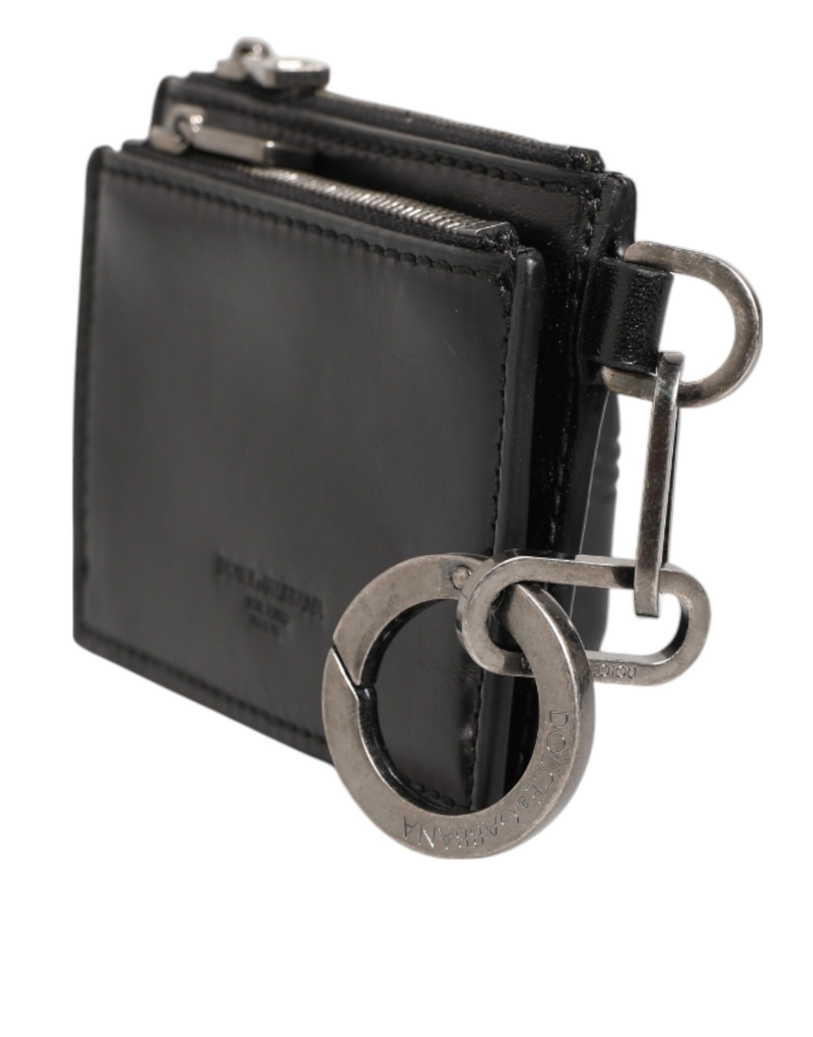 Dolce & Gabbana Black Leather Zipped Card Holder Coin Purse Keyring Wallet - Image 4