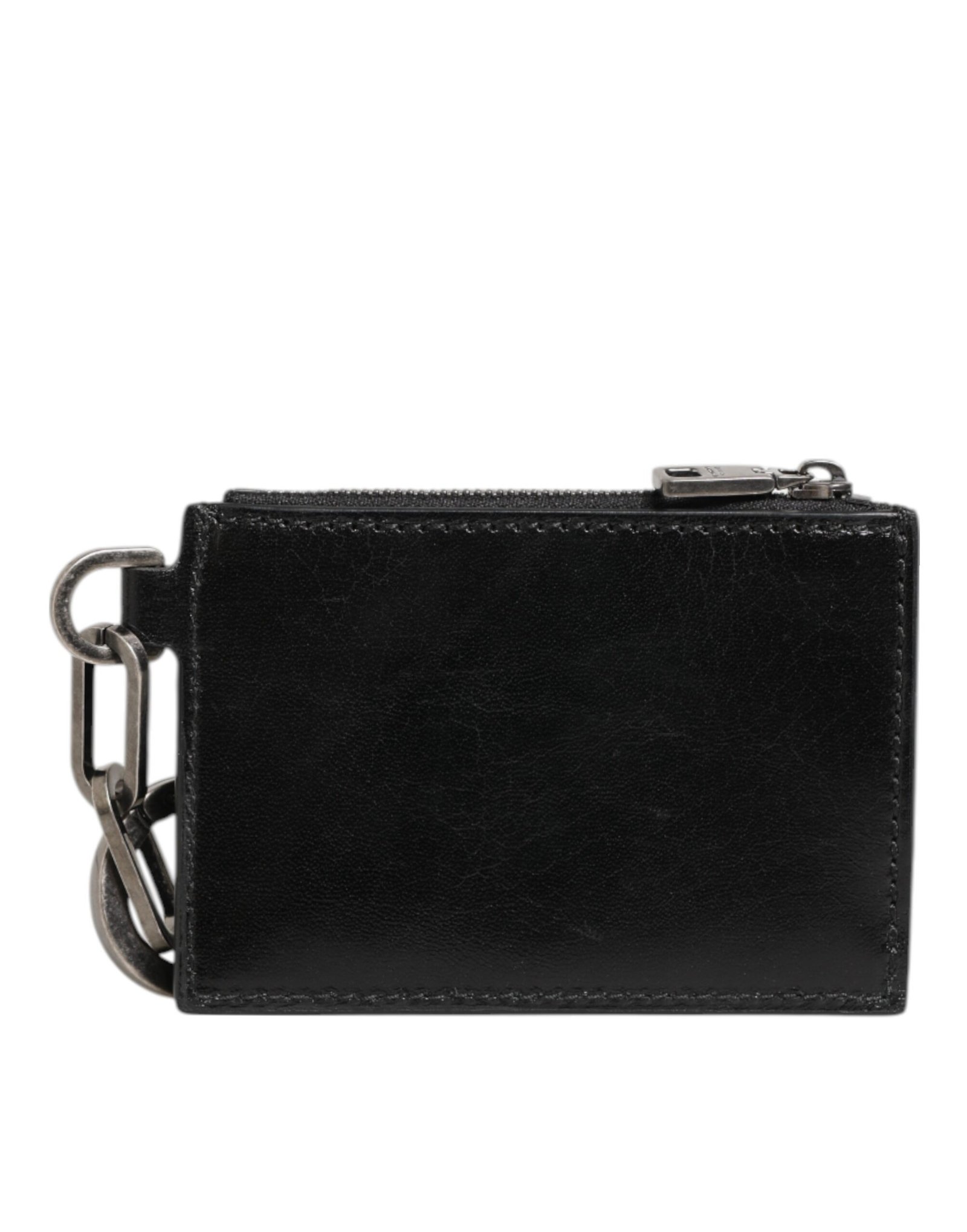 Dolce & Gabbana Black Leather Zipped Card Holder Coin Purse Keyring Wallet - Image 5