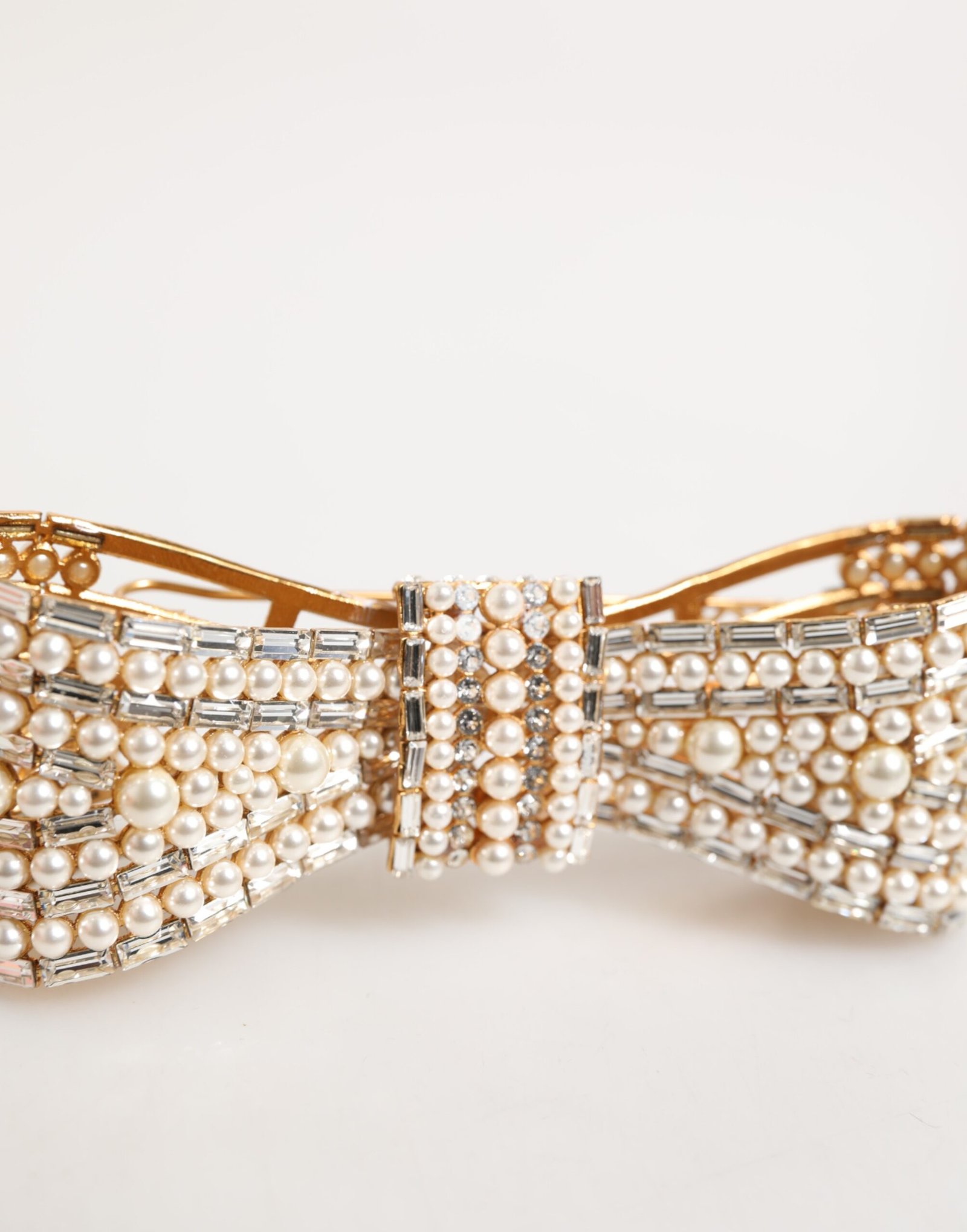 Dolce & Gabbana Gold Brass Glas Crystal Faux Pearl Embellished Brooch - Image 5