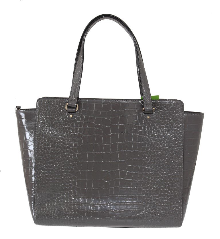 Kate Spade Grey Croc Embossed Leather Elissa Bristol Drive Tote Handbag Bag - Image 4