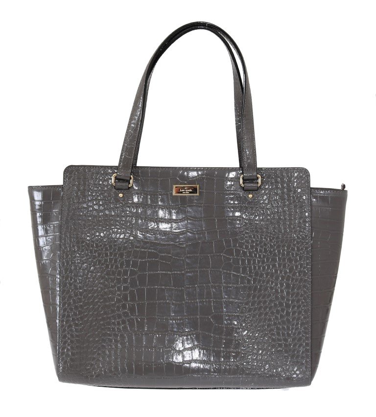 Kate Spade Grey Croc Embossed Leather Elissa Bristol Drive Tote Handbag Bag - Image 2