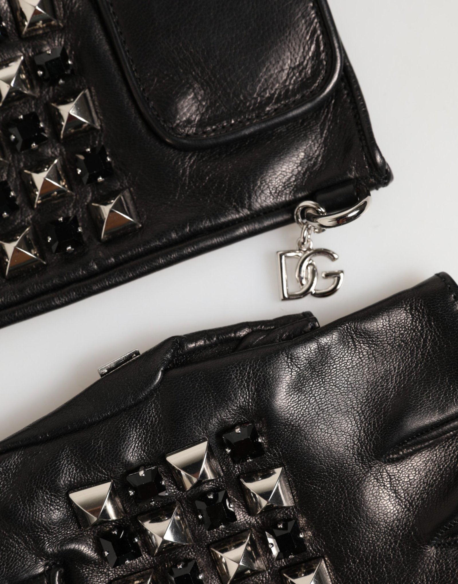 Dolce & Gabbana Black Leather Studded Fingerless Hand Mitten Men Gloves - Image 3