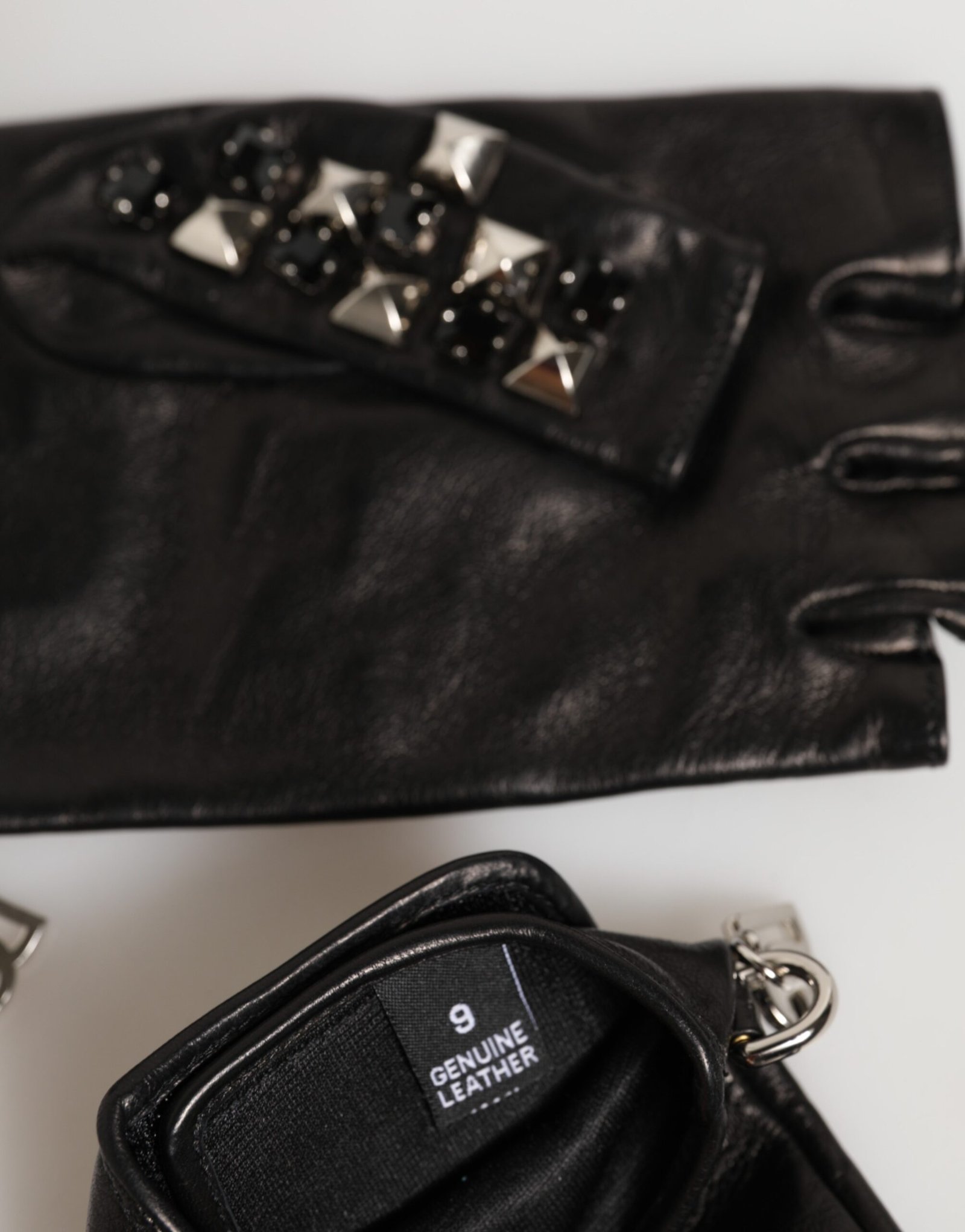 Dolce & Gabbana Black Leather Studded Fingerless Hand Mitten Men Gloves - Image 5